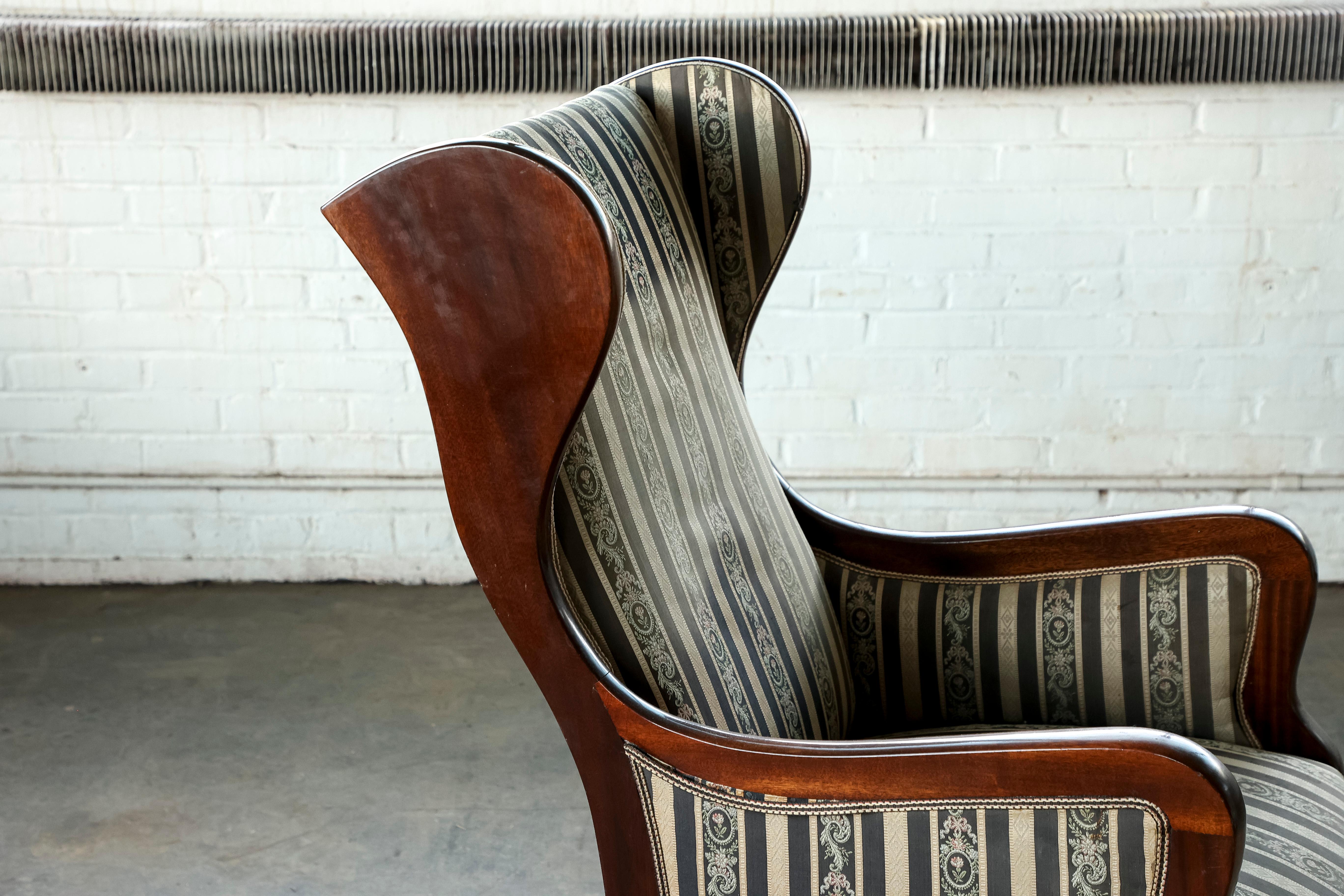 Danish 1940s Wingback Chair in Mahogany by Master Carpenter Frits Henningsen 3