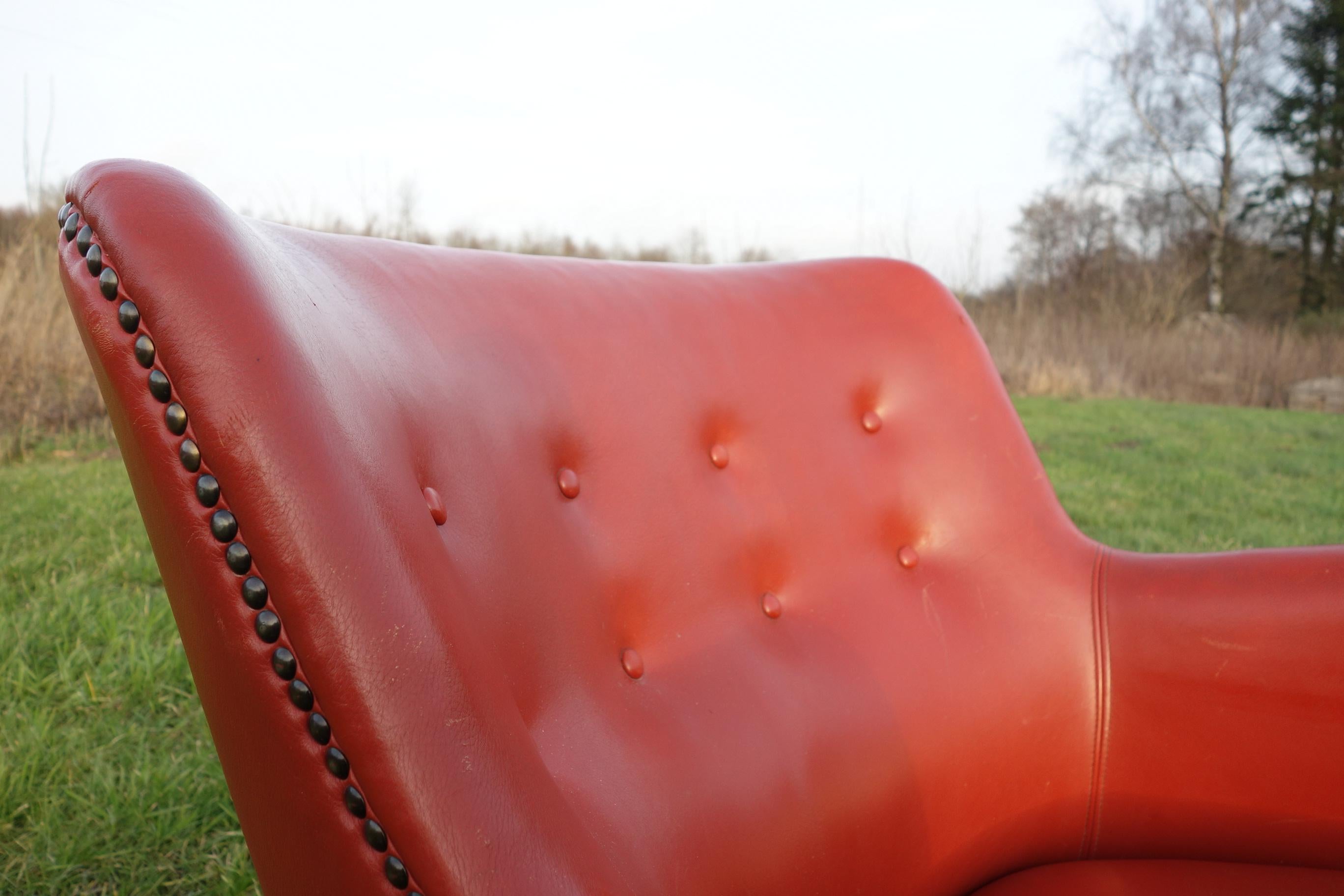 Danish 1940ties Red Leather Chair 5