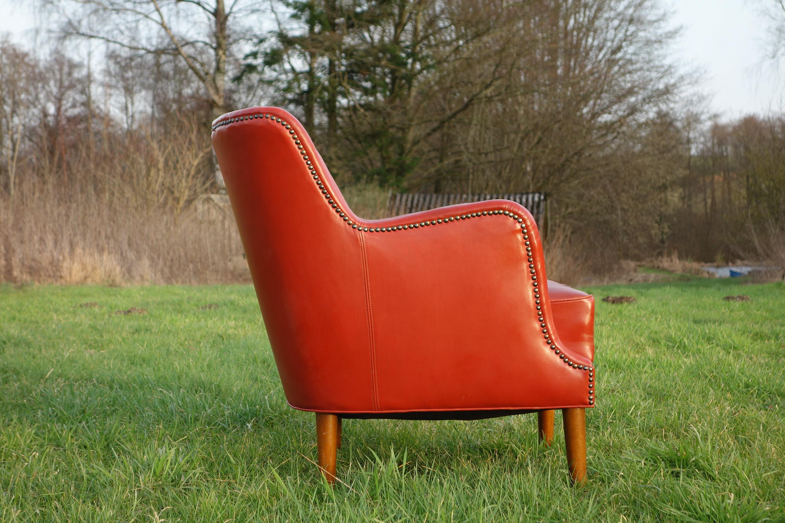 20th Century Danish 1940ties Red Leather Chair