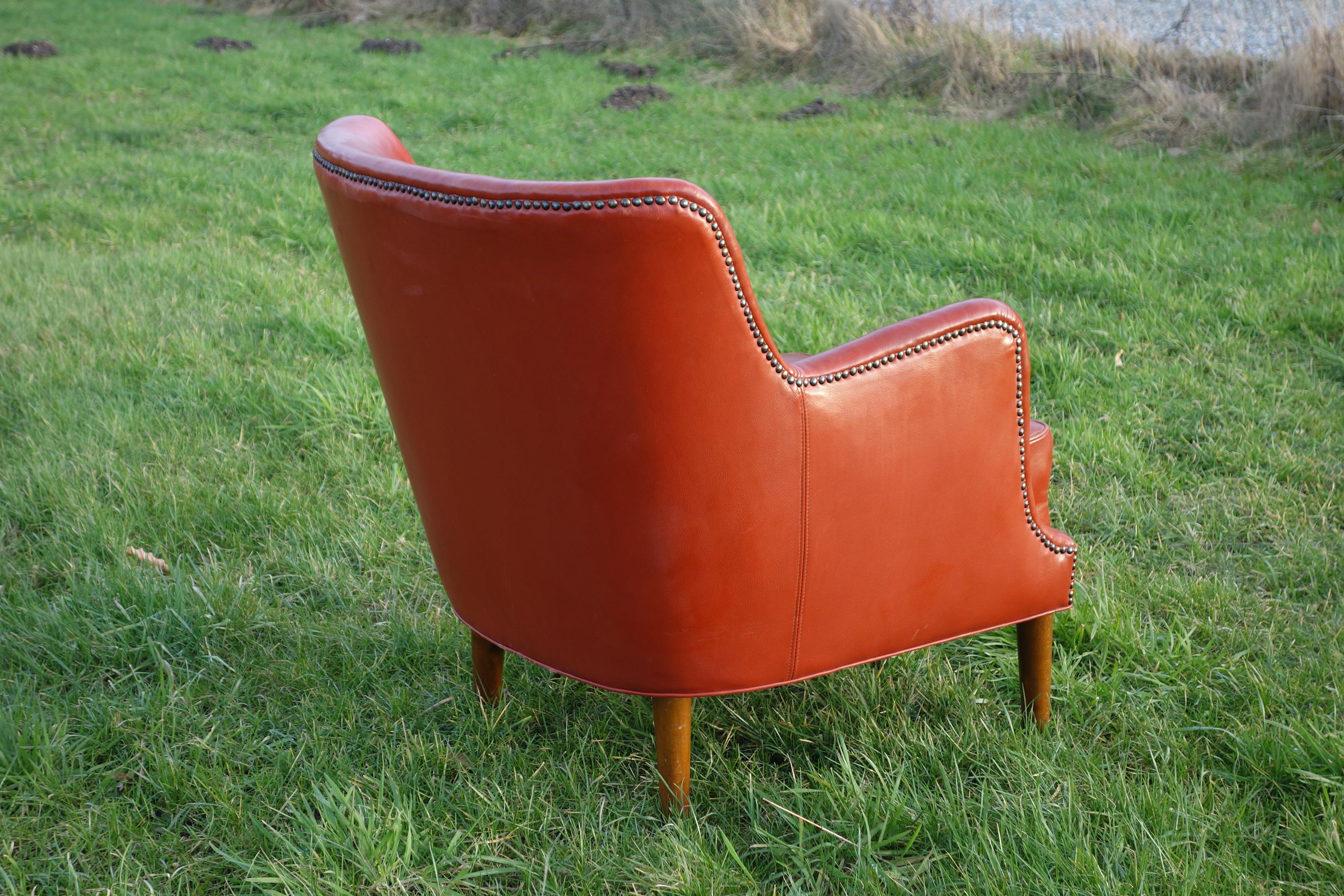 Danish 1940ties Red Leather Chair 1