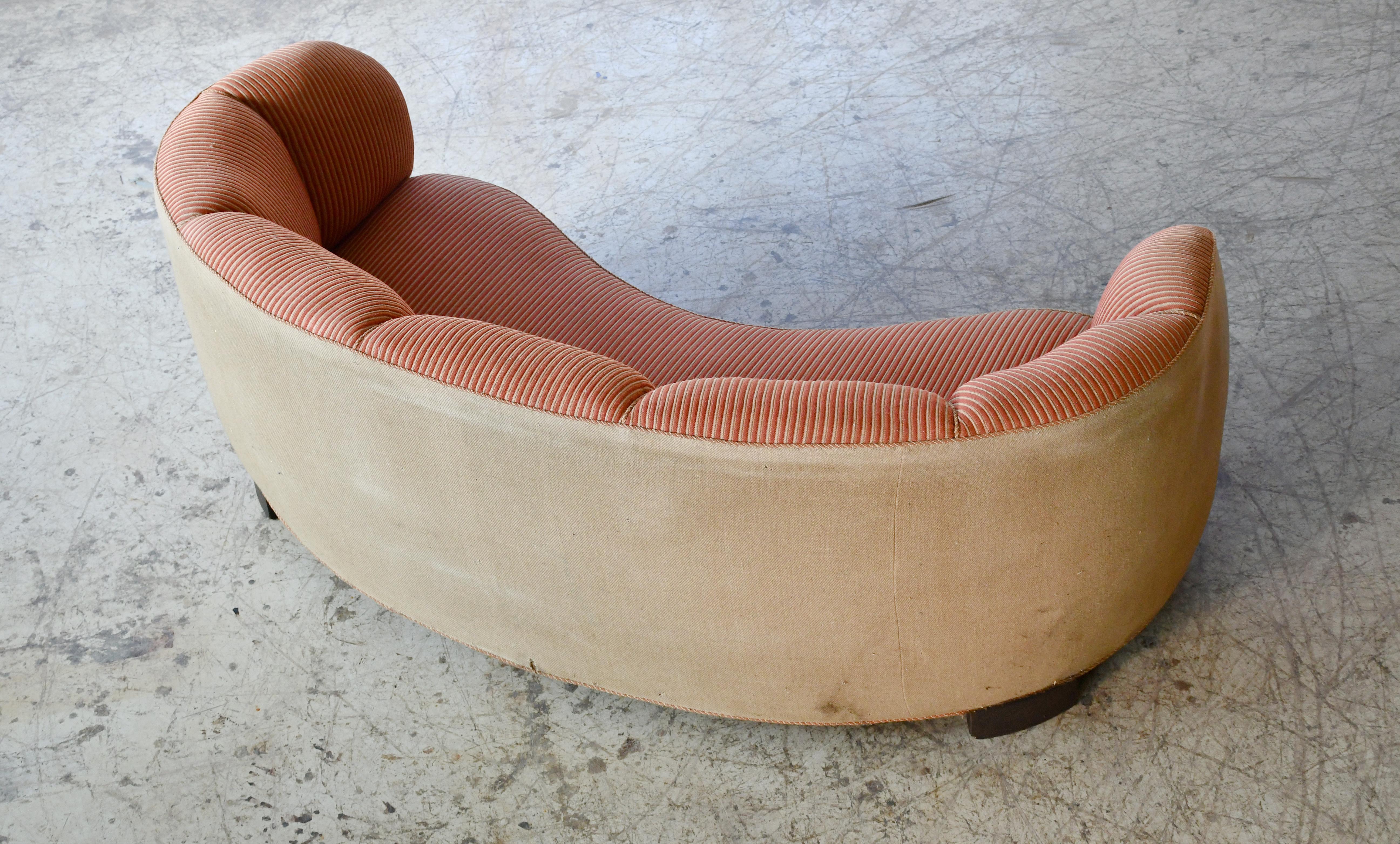 Wool Danish 1940s Banana Form Curved Sofa or Loveseat For Sale