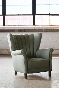 Danish 1950's Channelback Club Chair Attributed to Fritz Hansen