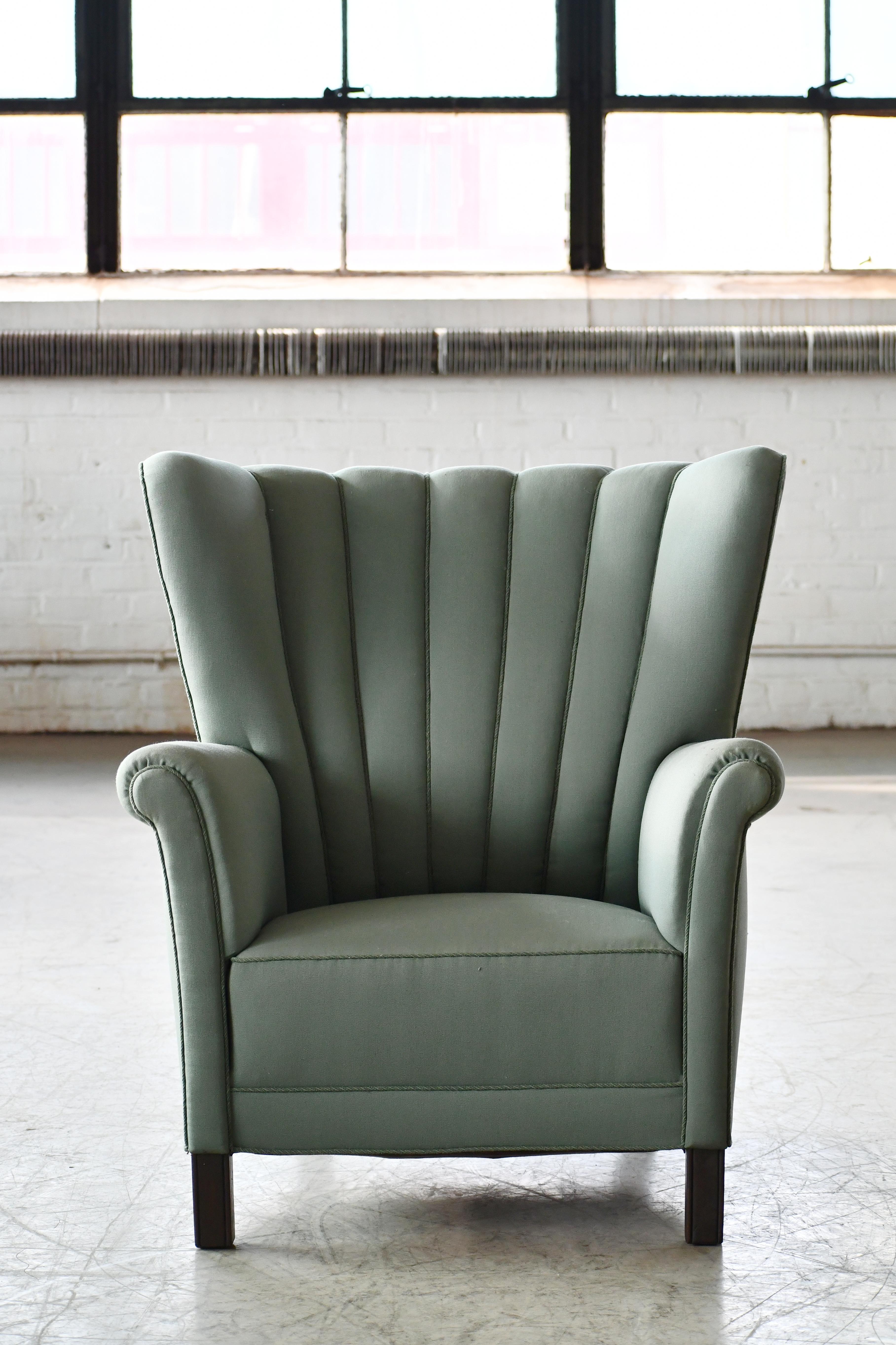 Mid-Century Modern Danish 1950's Channelback Club Chair Attributed to Fritz Hansen  For Sale