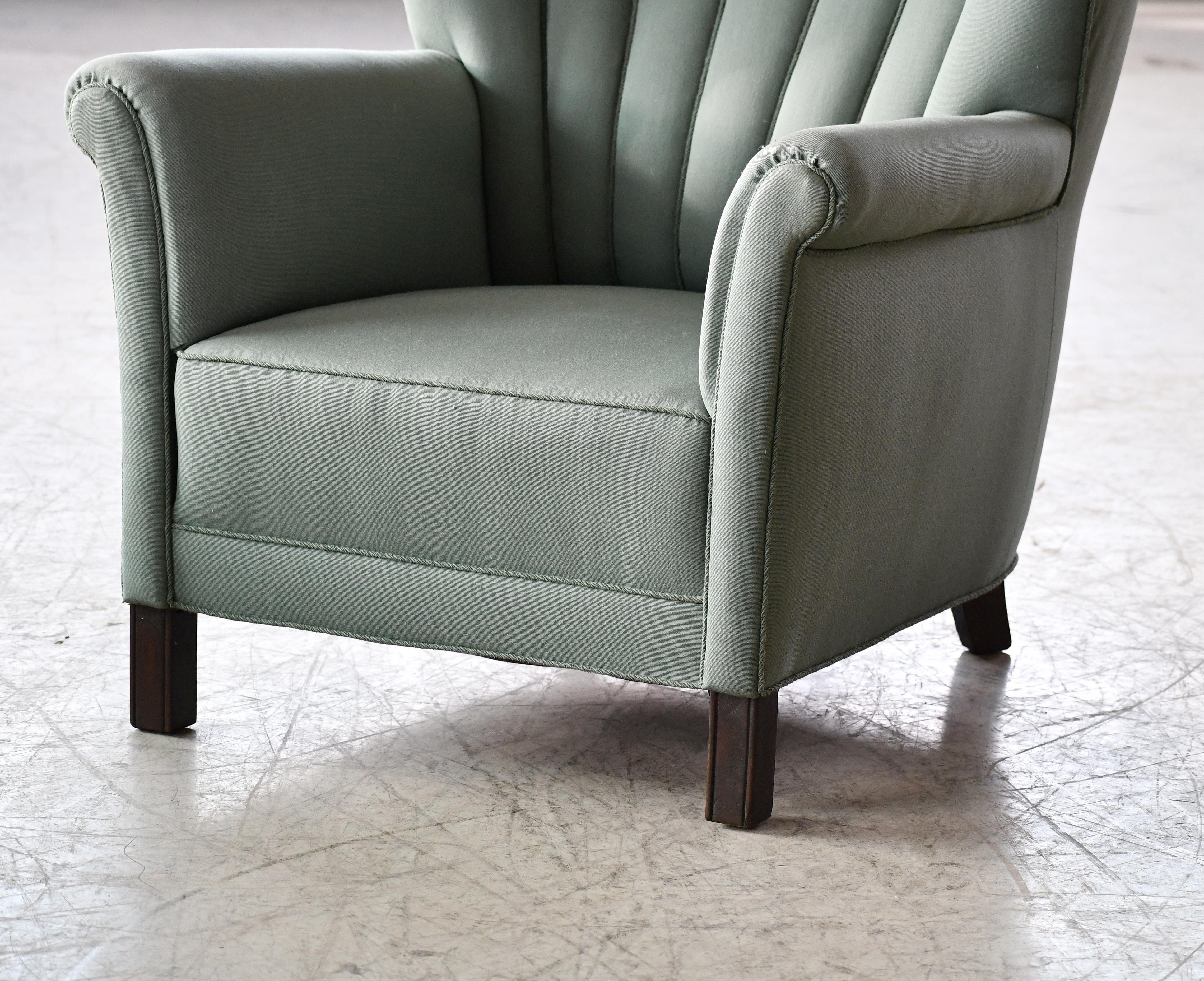 Wool Danish 1950's Channelback Club Chair Attributed to Fritz Hansen  For Sale