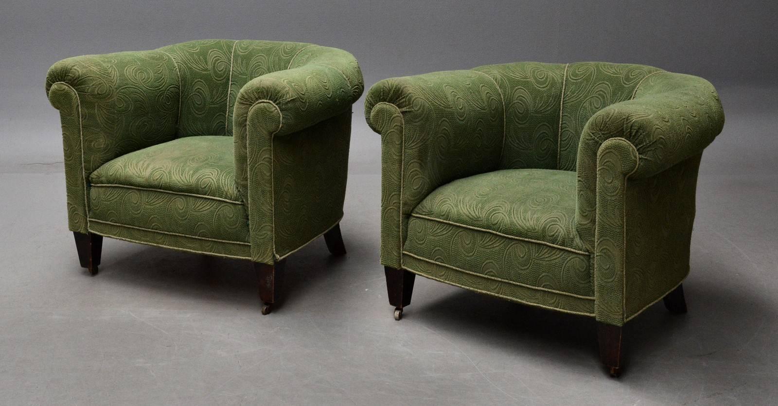 Mid-Century Modern Danish 1950s Chesterfield Style Pair of Club Chairs in the Style of Otto Schulz