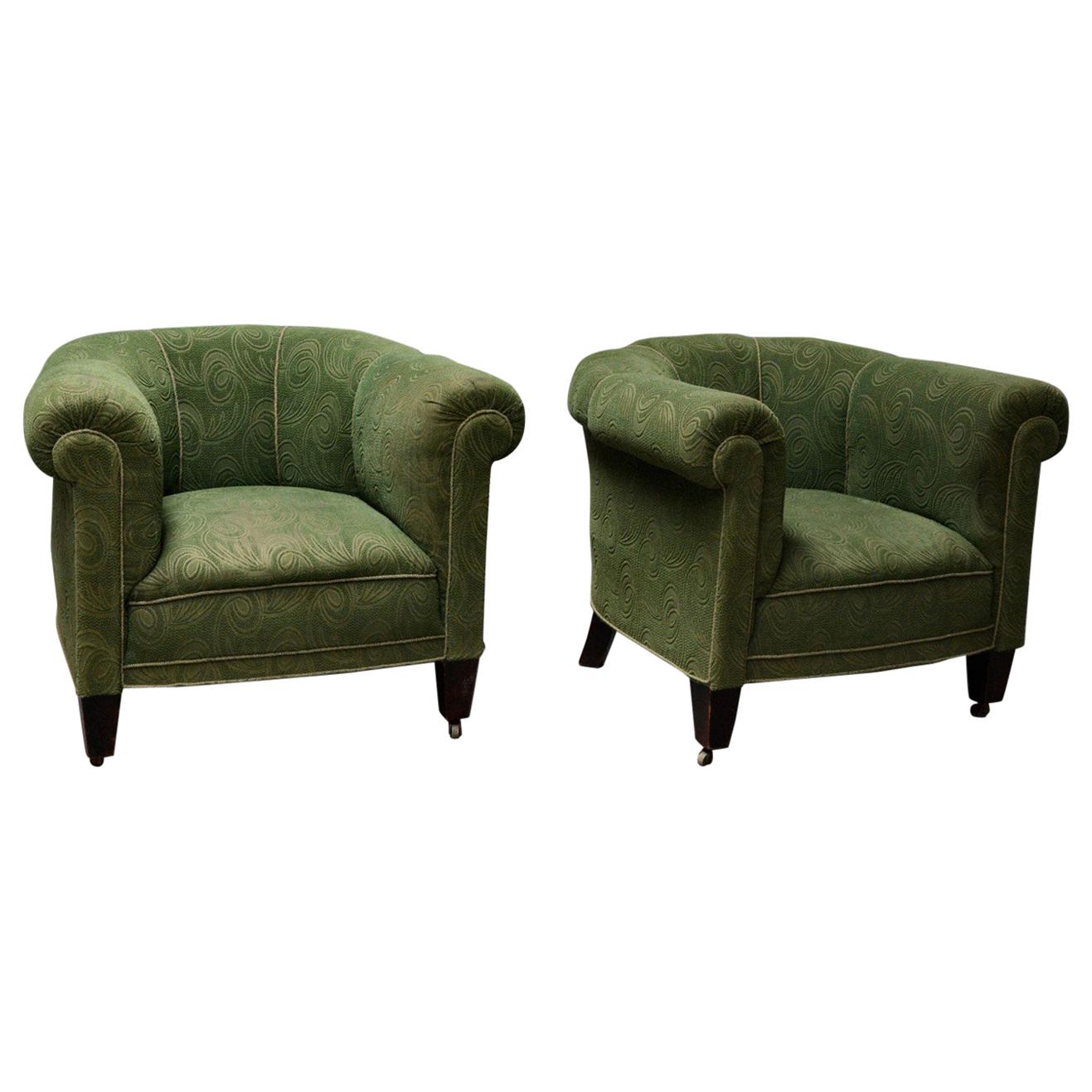 Danish 1950s Chesterfield Style Pair of Club Chairs in the Style of Otto Schulz