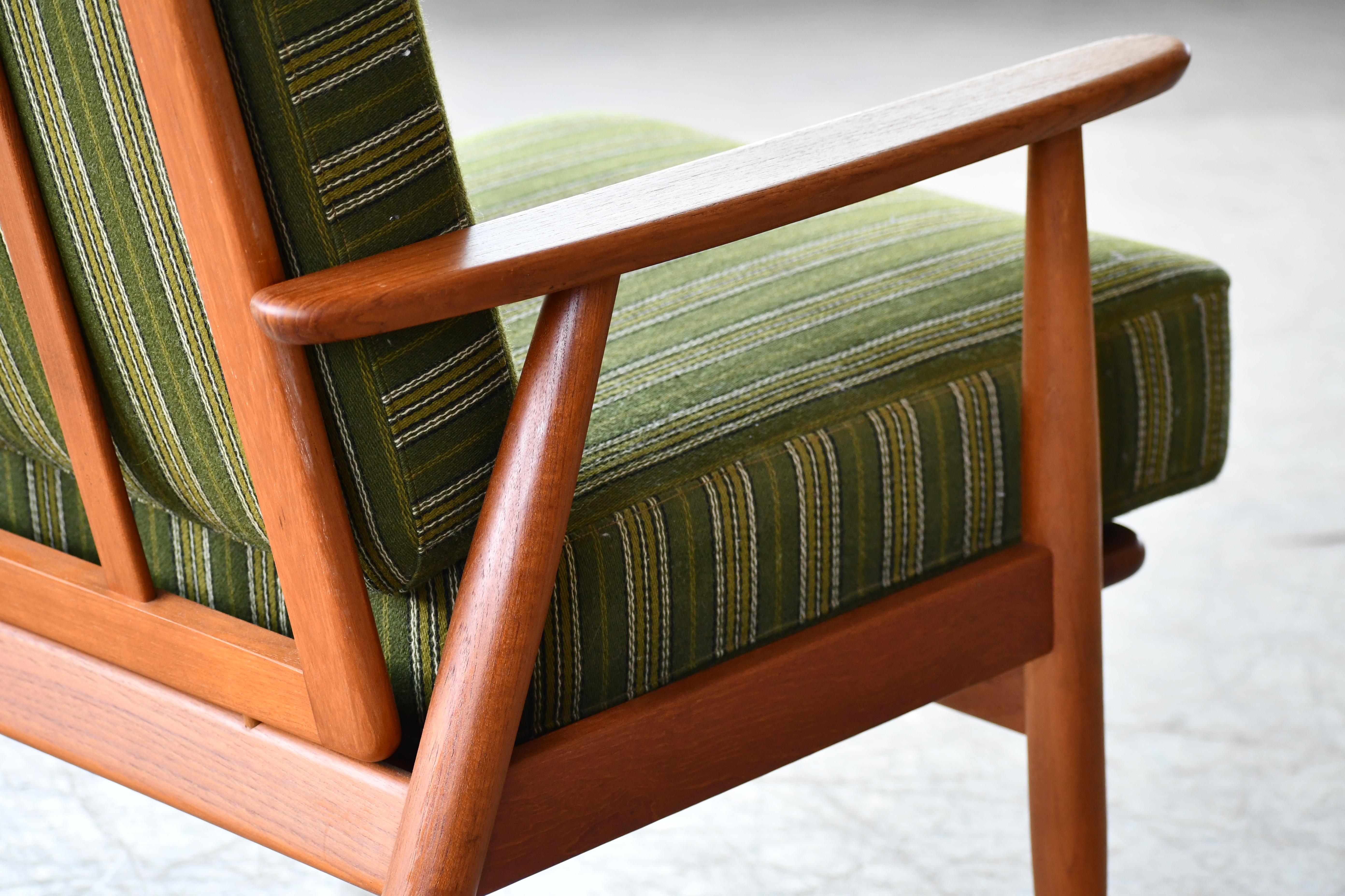 Scandinavian Modern Danish 1950's Classic Easy Chair in Teak and Striped Wool For Sale