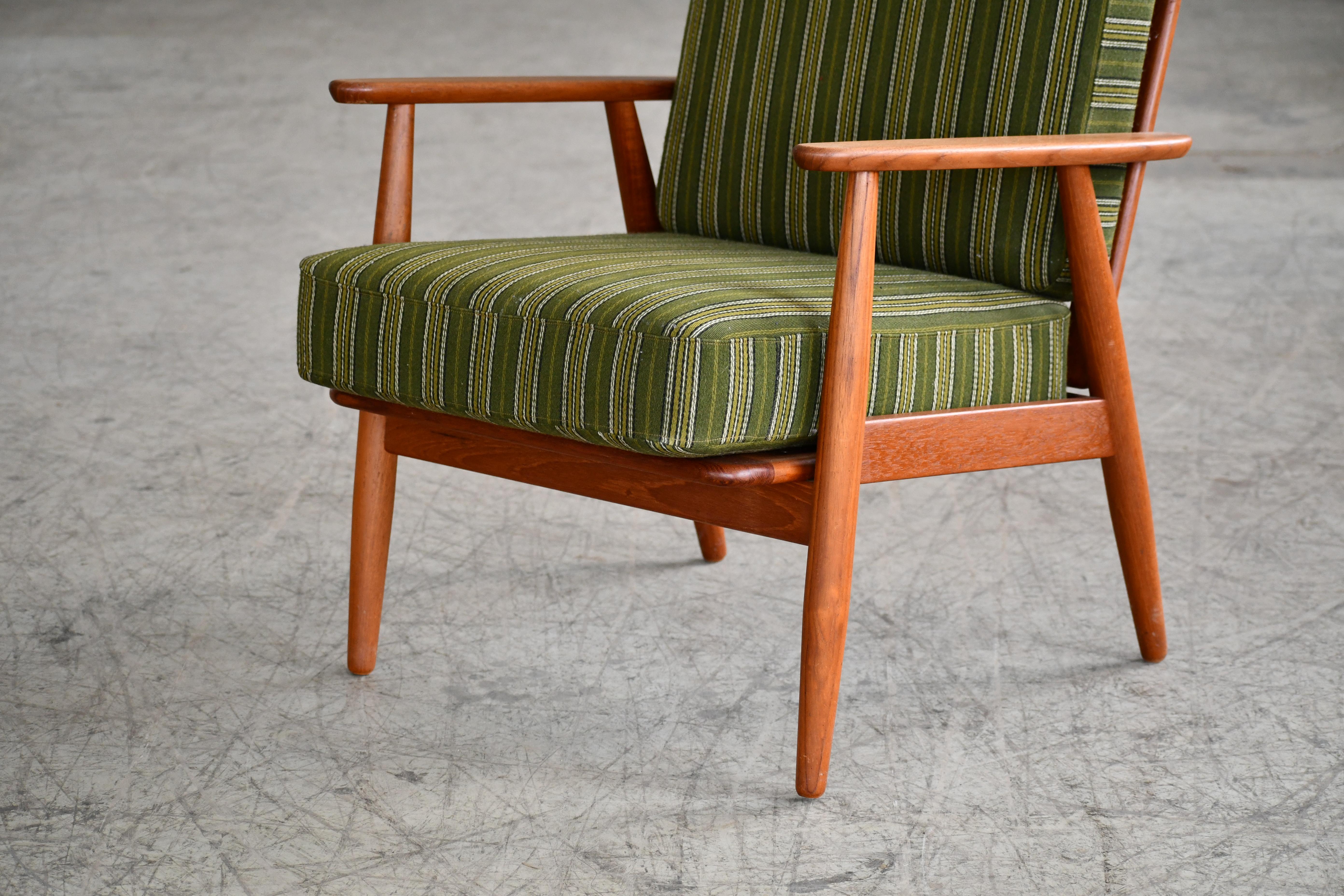 Danish 1950's Classic Easy Chair in Teak and Striped Wool In Good Condition For Sale In Bridgeport, CT