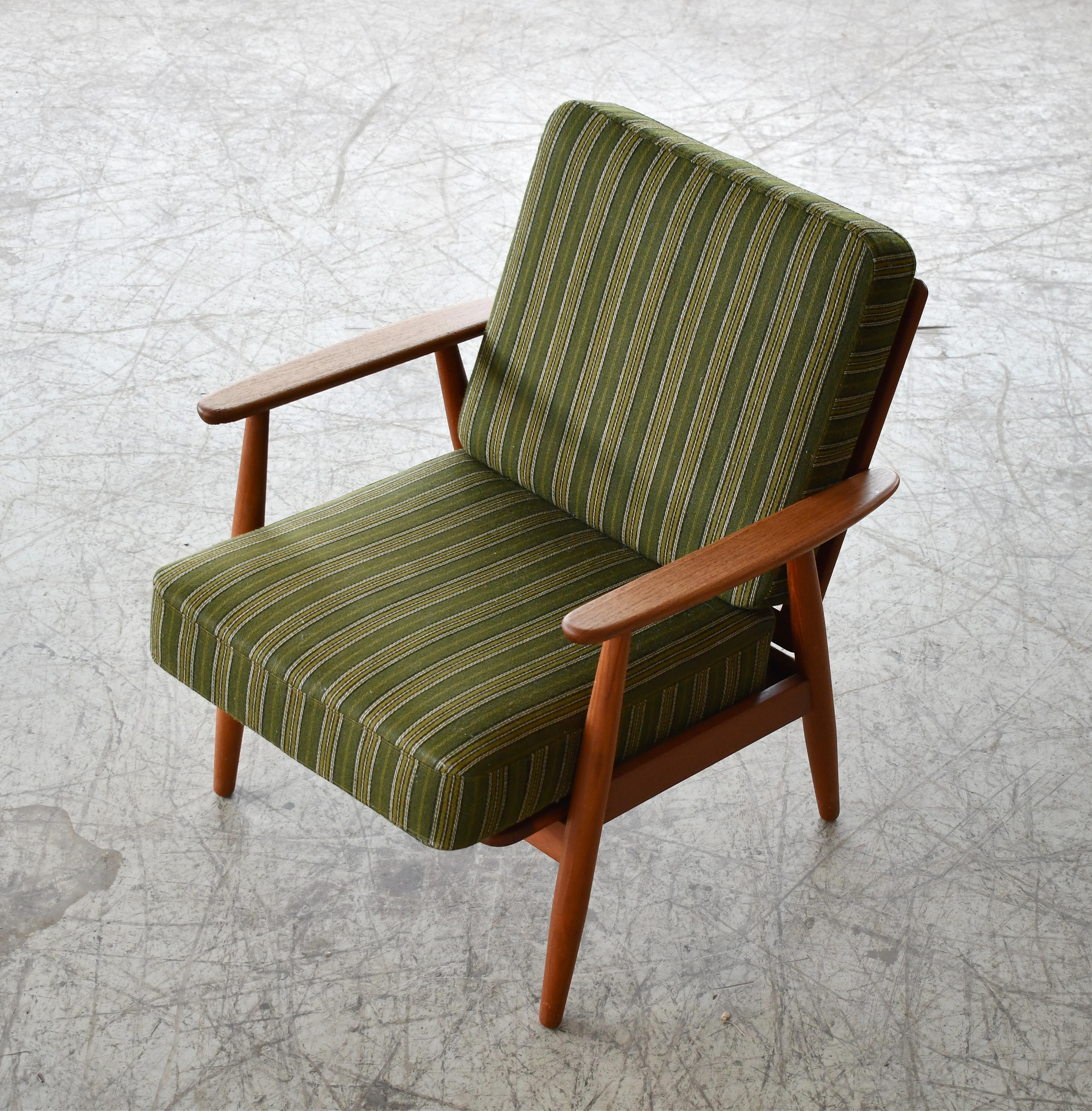 Danish 1950's Classic Easy Chair in Teak and Striped Wool For Sale 1