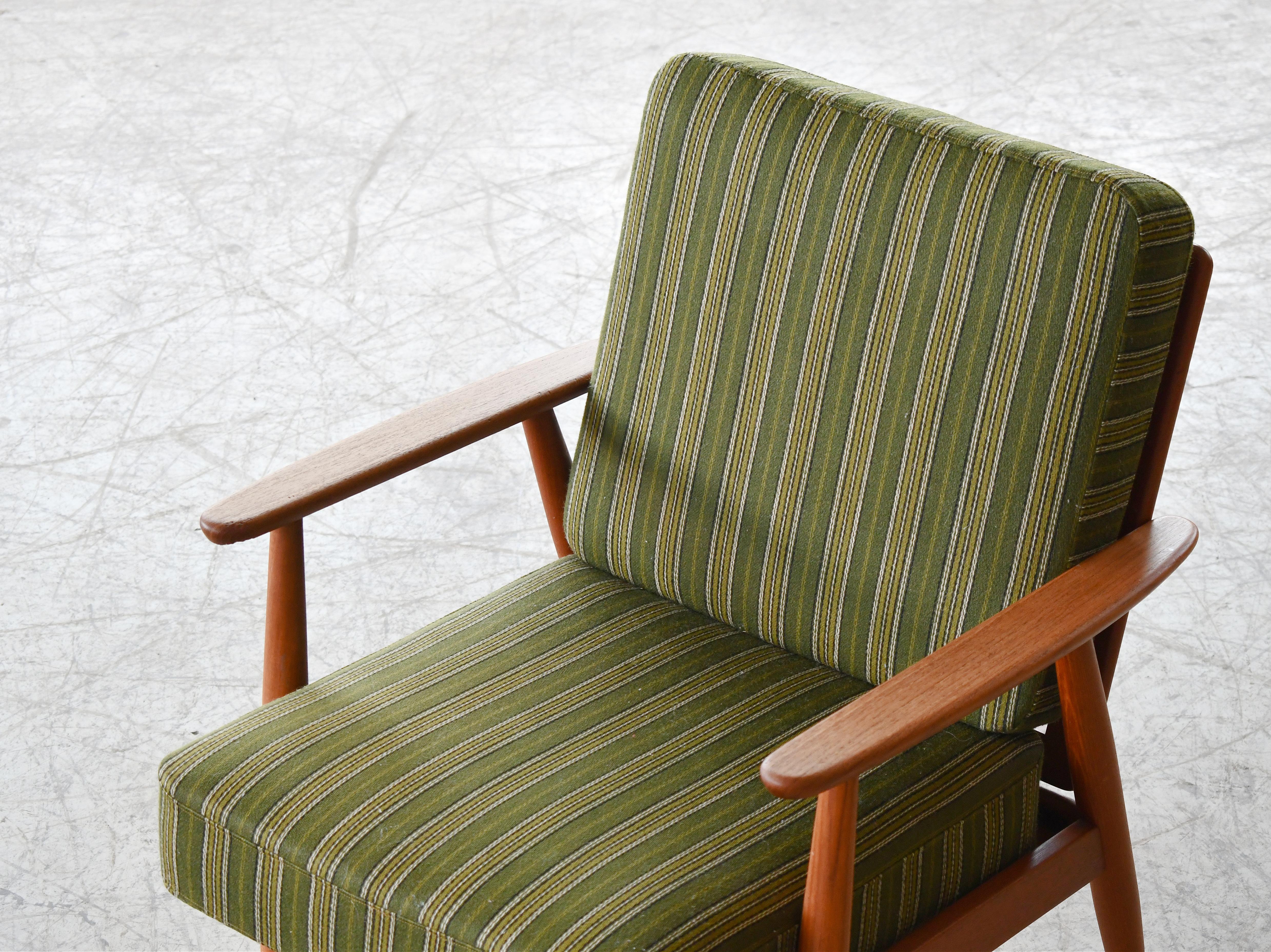 Danish 1950's Classic Easy Chair in Teak and Striped Wool For Sale 2