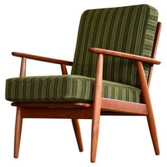 Vintage Danish 1950's Classic Easy Chair in Teak and Striped Wool