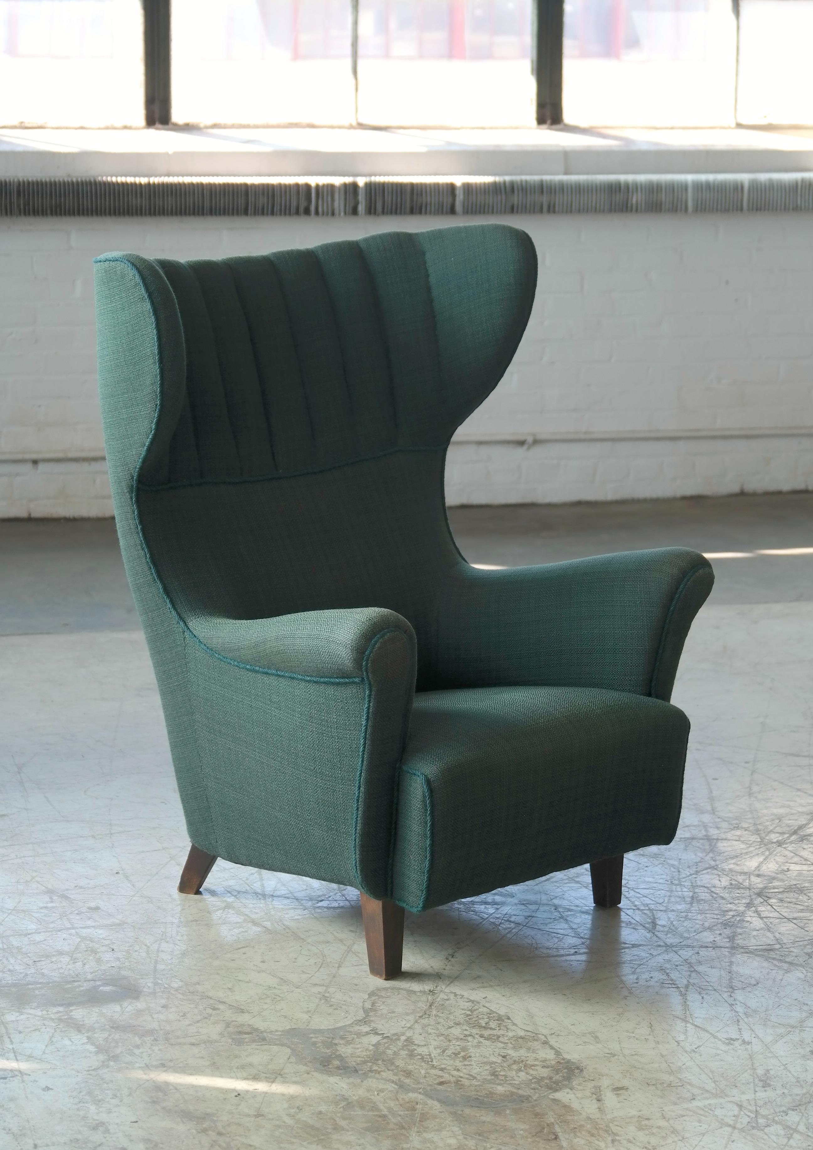 Danish 1950s Classic Flemming Lassen Style High Wing Back Lounge Chair 4