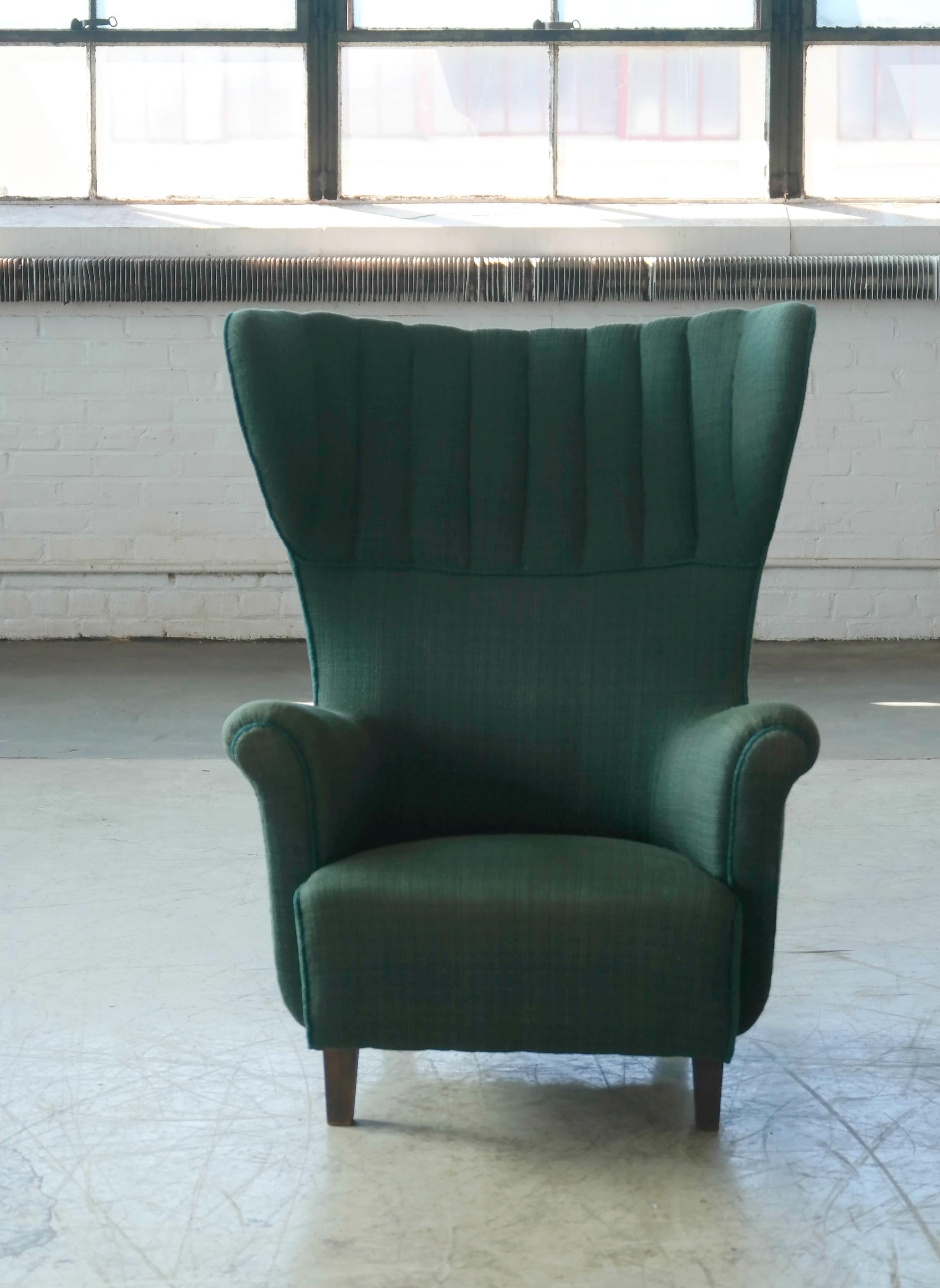 Mid-Century Modern Danish 1950s Classic Flemming Lassen Style High Wing Back Lounge Chair