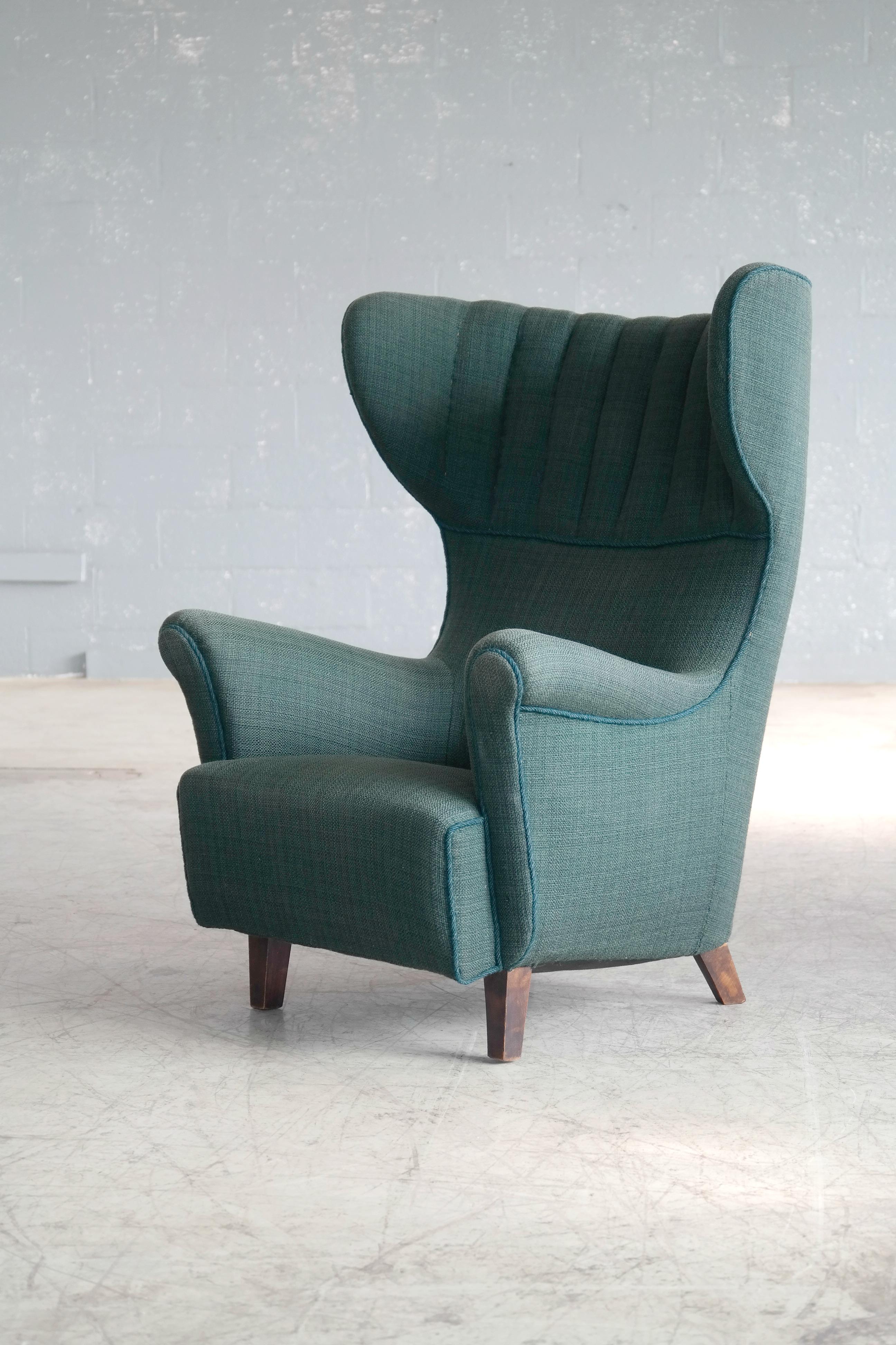 Mid-20th Century Danish 1950s Classic Flemming Lassen Style High Wing Back Lounge Chair