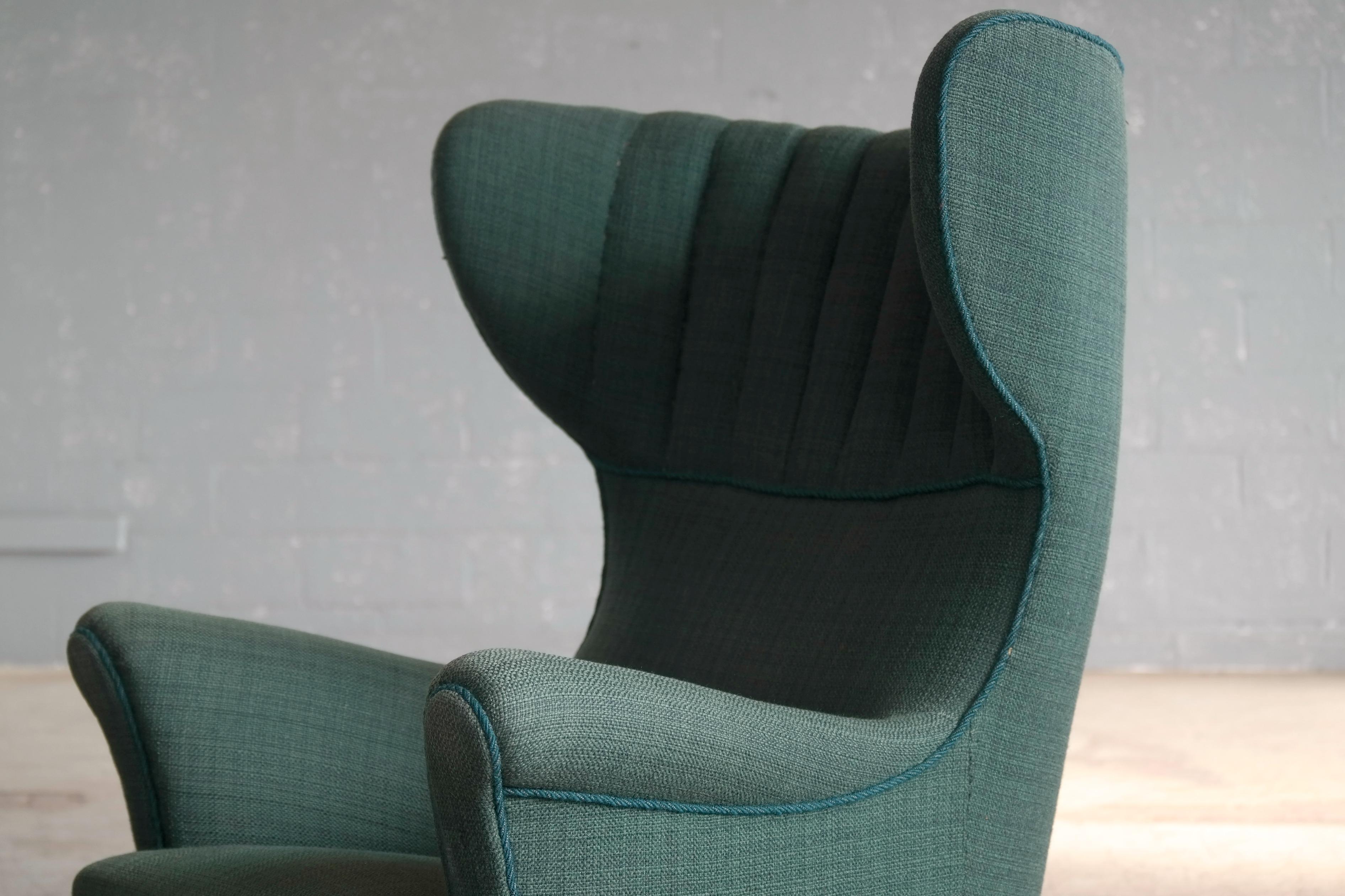 Wool Danish 1950s Classic Flemming Lassen Style High Wing Back Lounge Chair