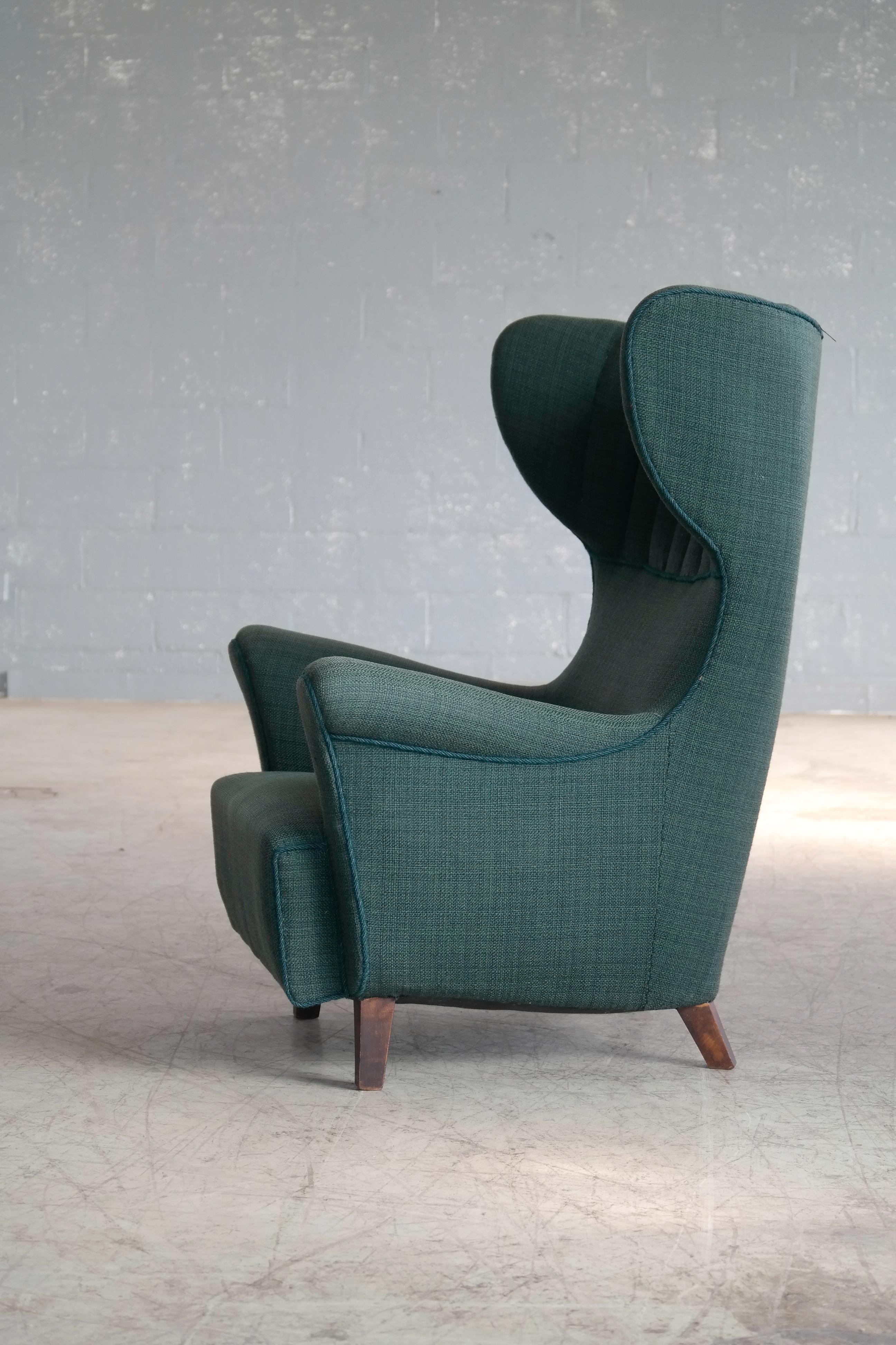 Danish 1950s Classic Flemming Lassen Style High Wing Back Lounge Chair 1