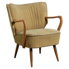 Fauteuil de salon danois des années 1950 avec accoudoirs ouverts en bois de hêtre