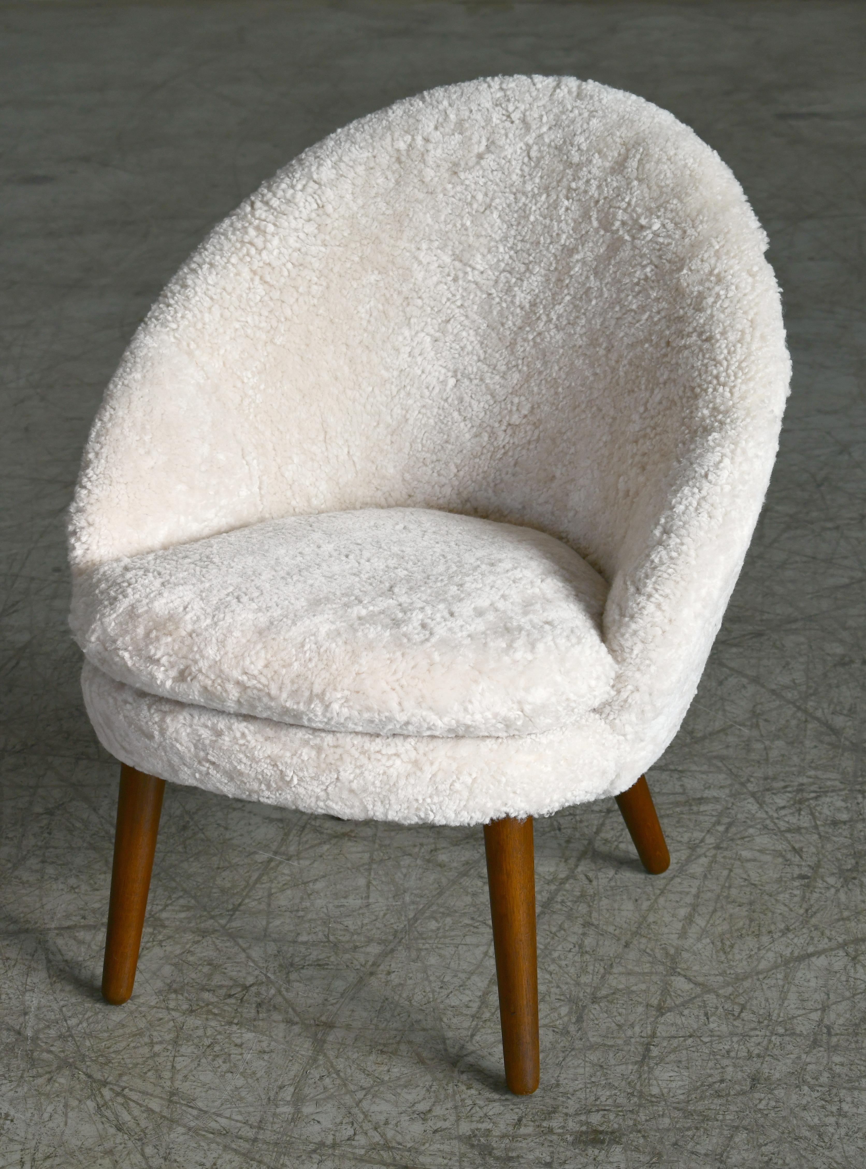 Mid-Century Modern Danish 1950s Easy Chair Covered in Shearling Sheepskin by Ejv. Johansson