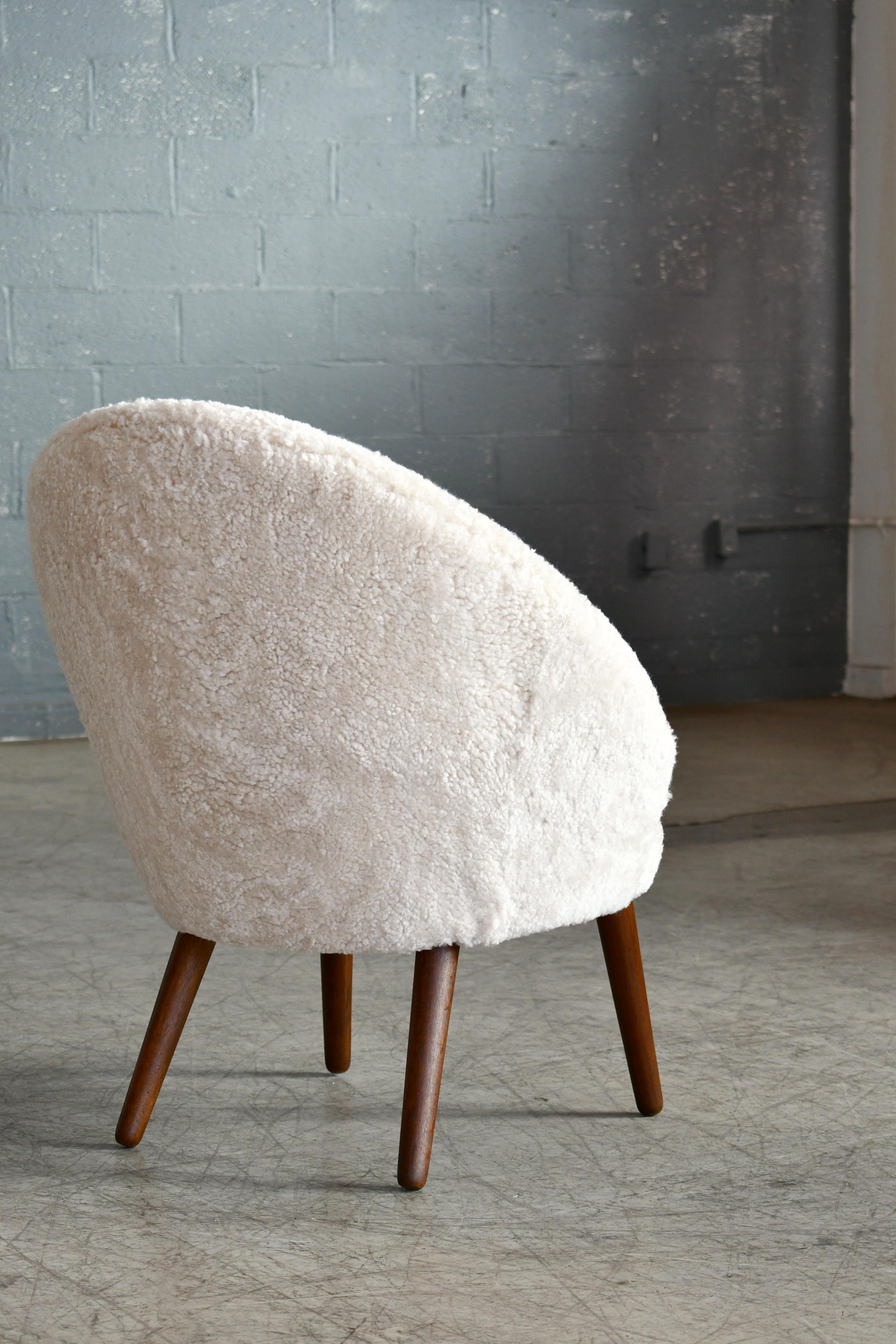 Danish 1950s Easy Chair Covered in Shearling Sheepskin by Ejv. Johansson 2