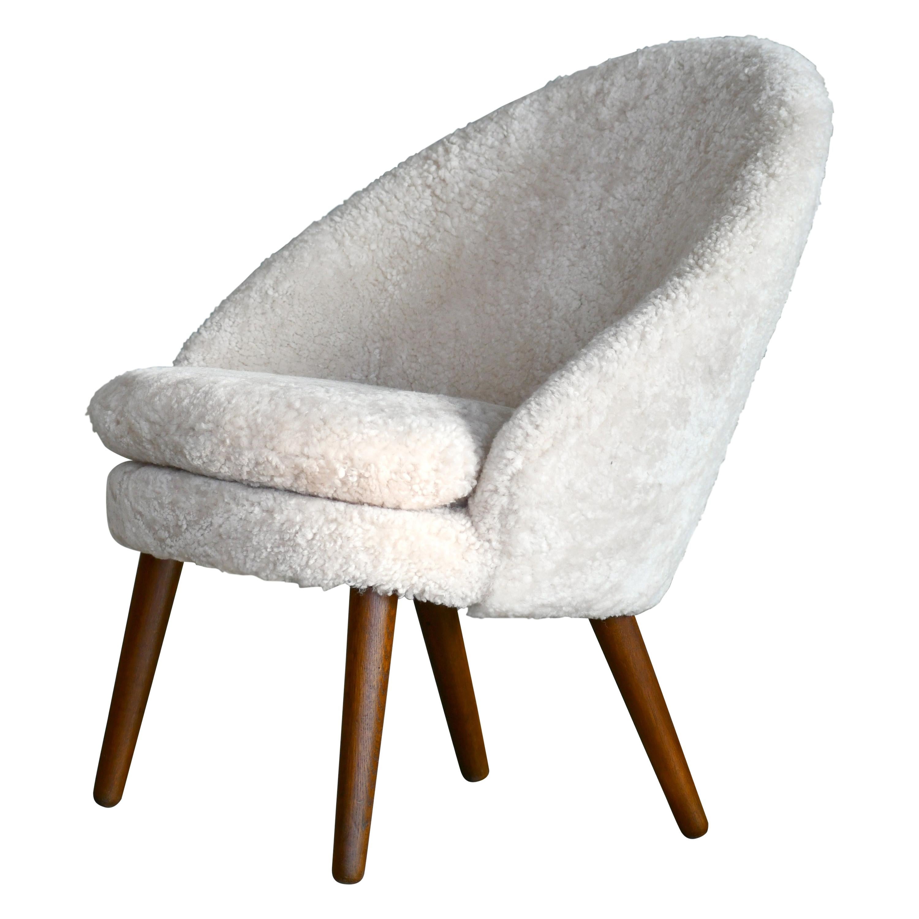 Danish 1950s Easy Chair Covered in Shearling Sheepskin by Ejv. Johansson