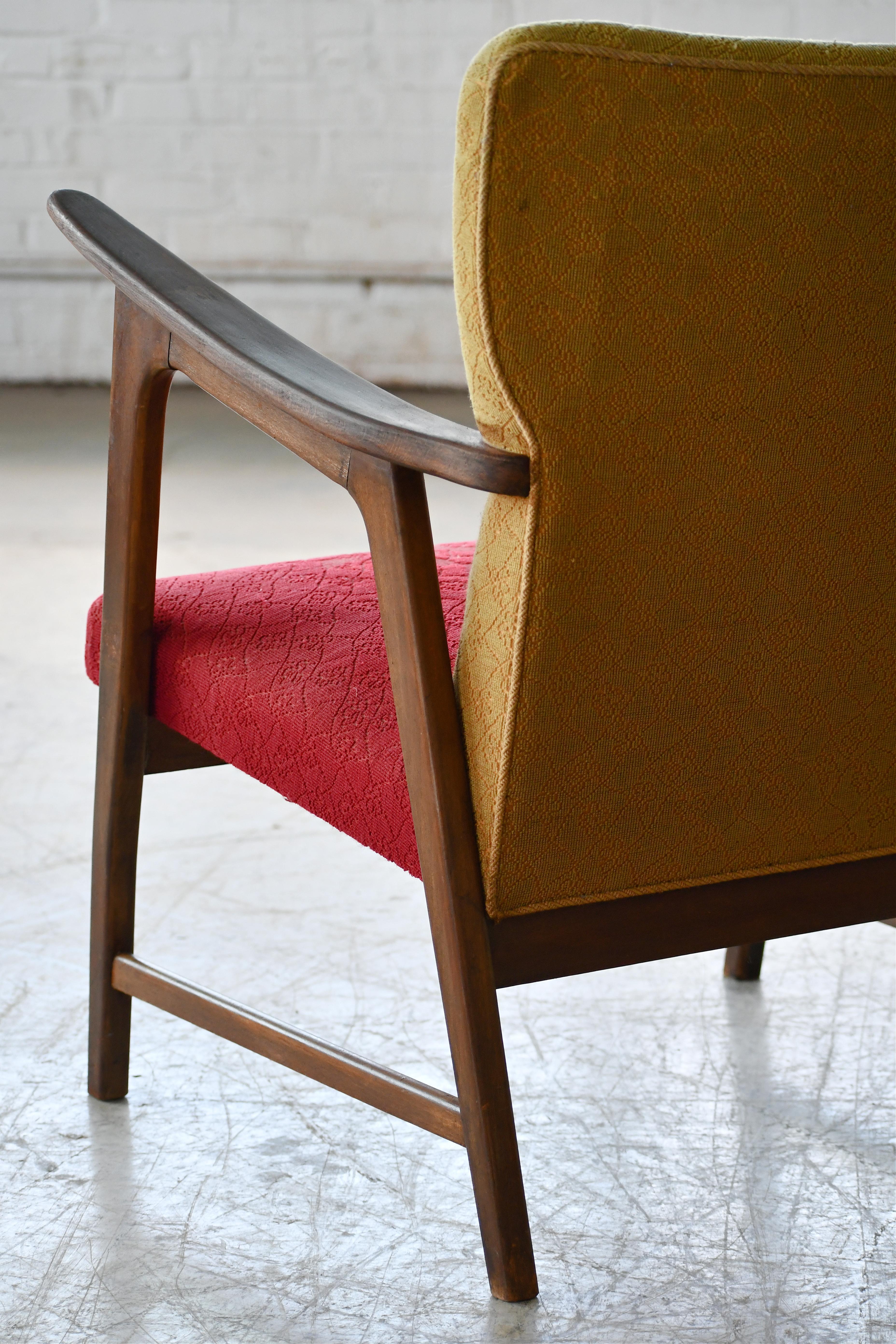 Mid-Century Modern Danish 1950's Easy Chair in Stained Beech Style of France & Daverkosen For Sale