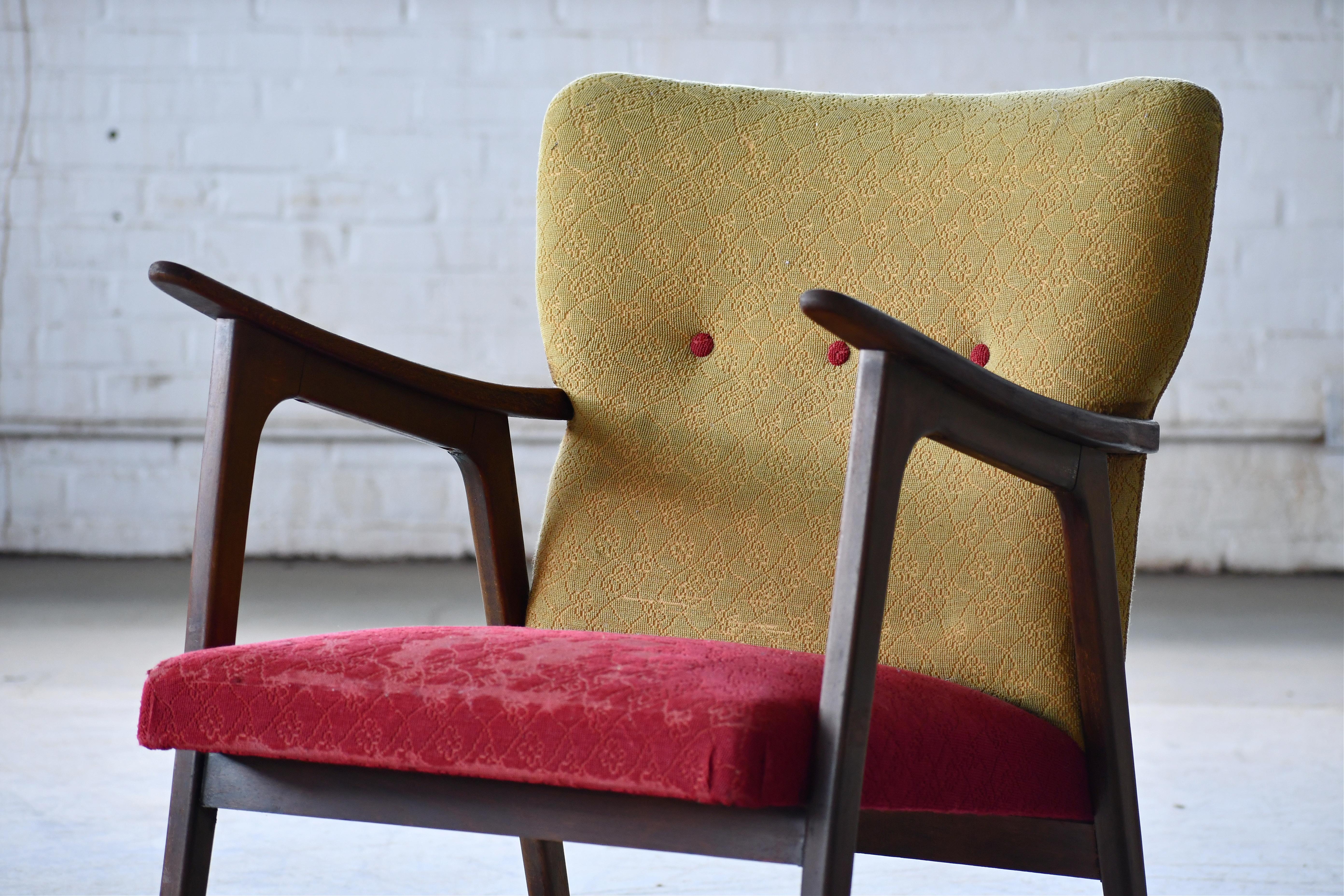 Wool Danish 1950's Easy Chair in Stained Beech Style of France & Daverkosen For Sale