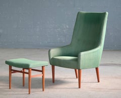 Danish 1950s Easy Chair with Footstool by Master Cabinet Maker Jacob Kjaer