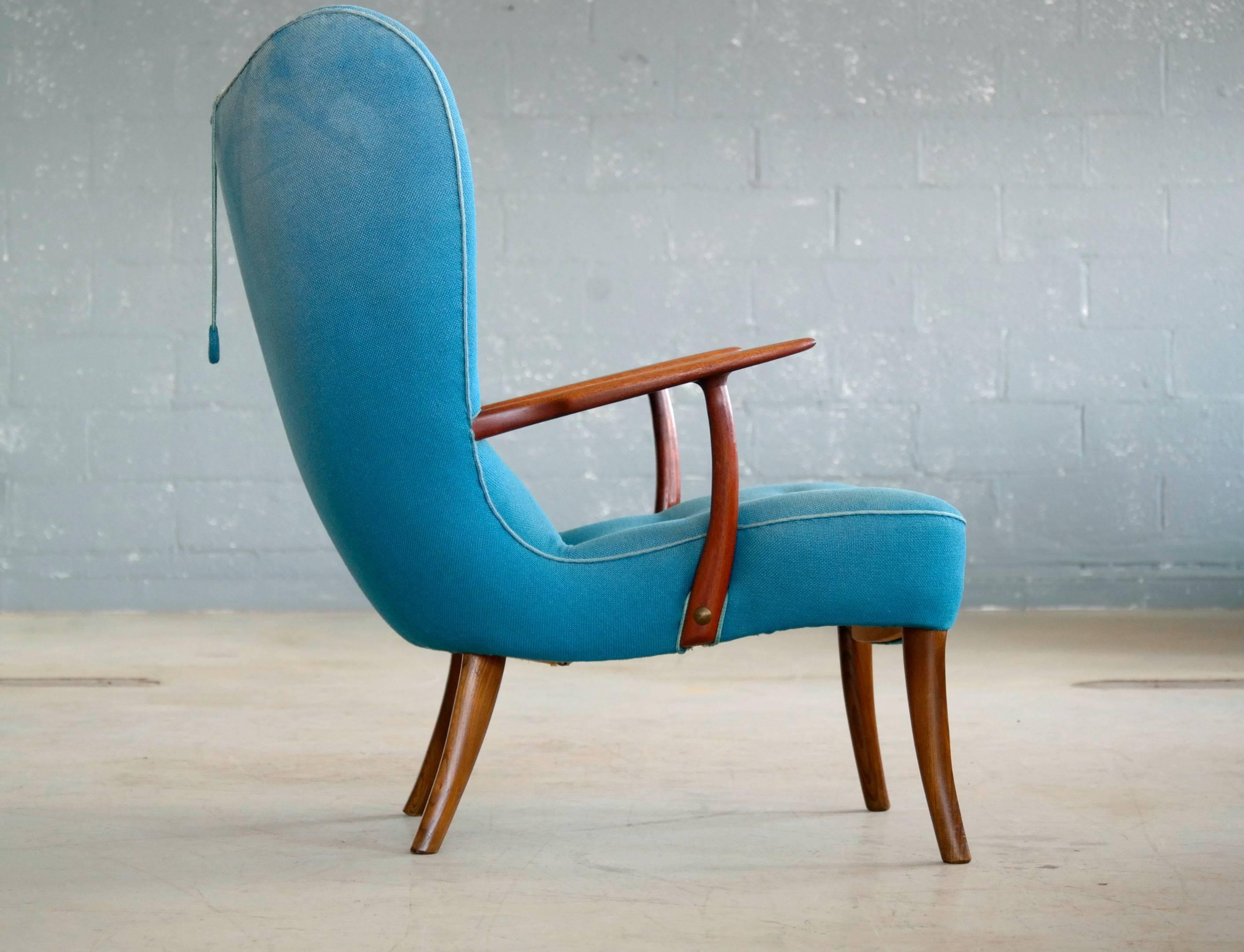 Mid-20th Century Danish 1950s High Back Lounge Chair Model Pragh by Madsen and Schubell