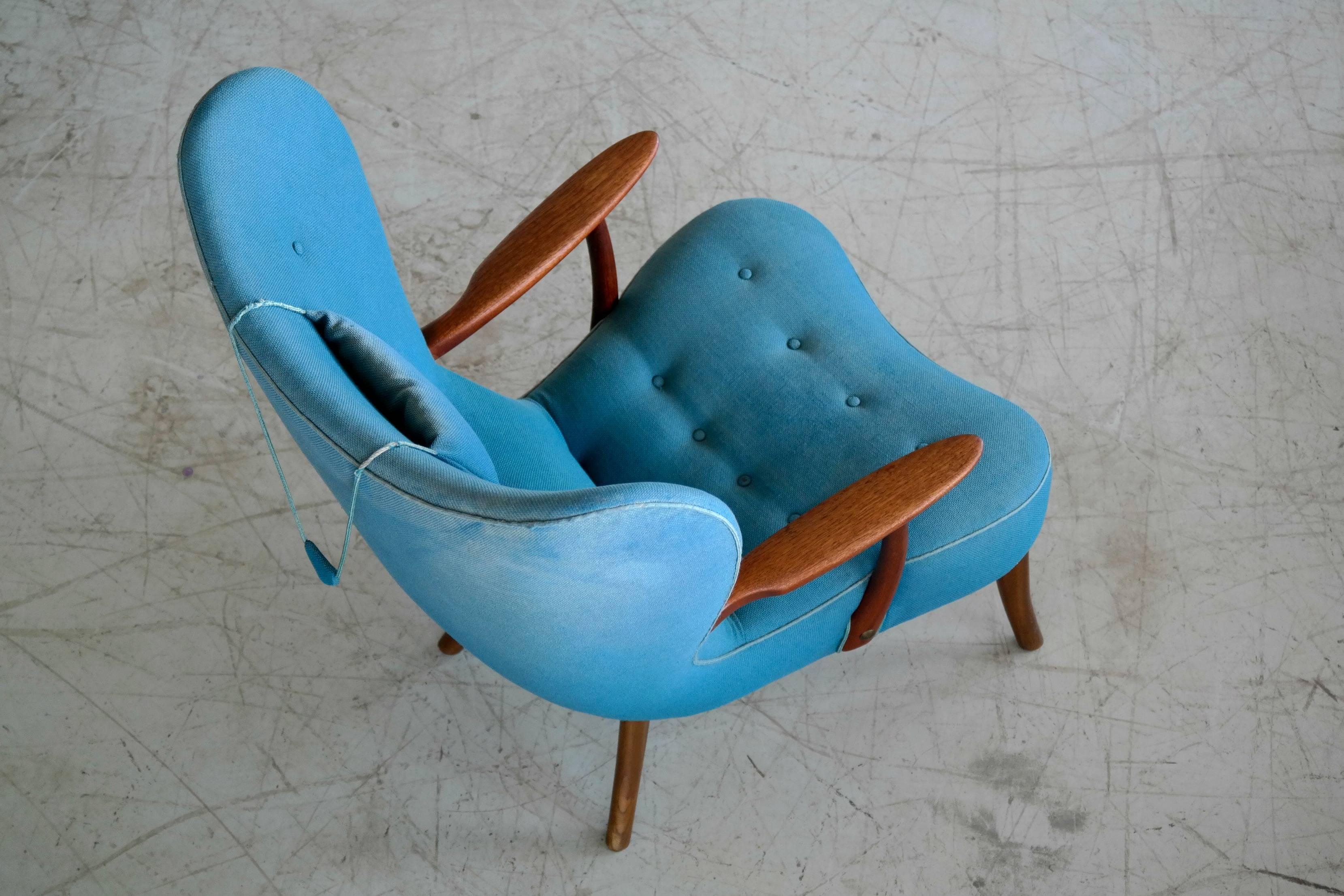 Wool Danish 1950s High Back Lounge Chair Model Pragh by Madsen and Schubell