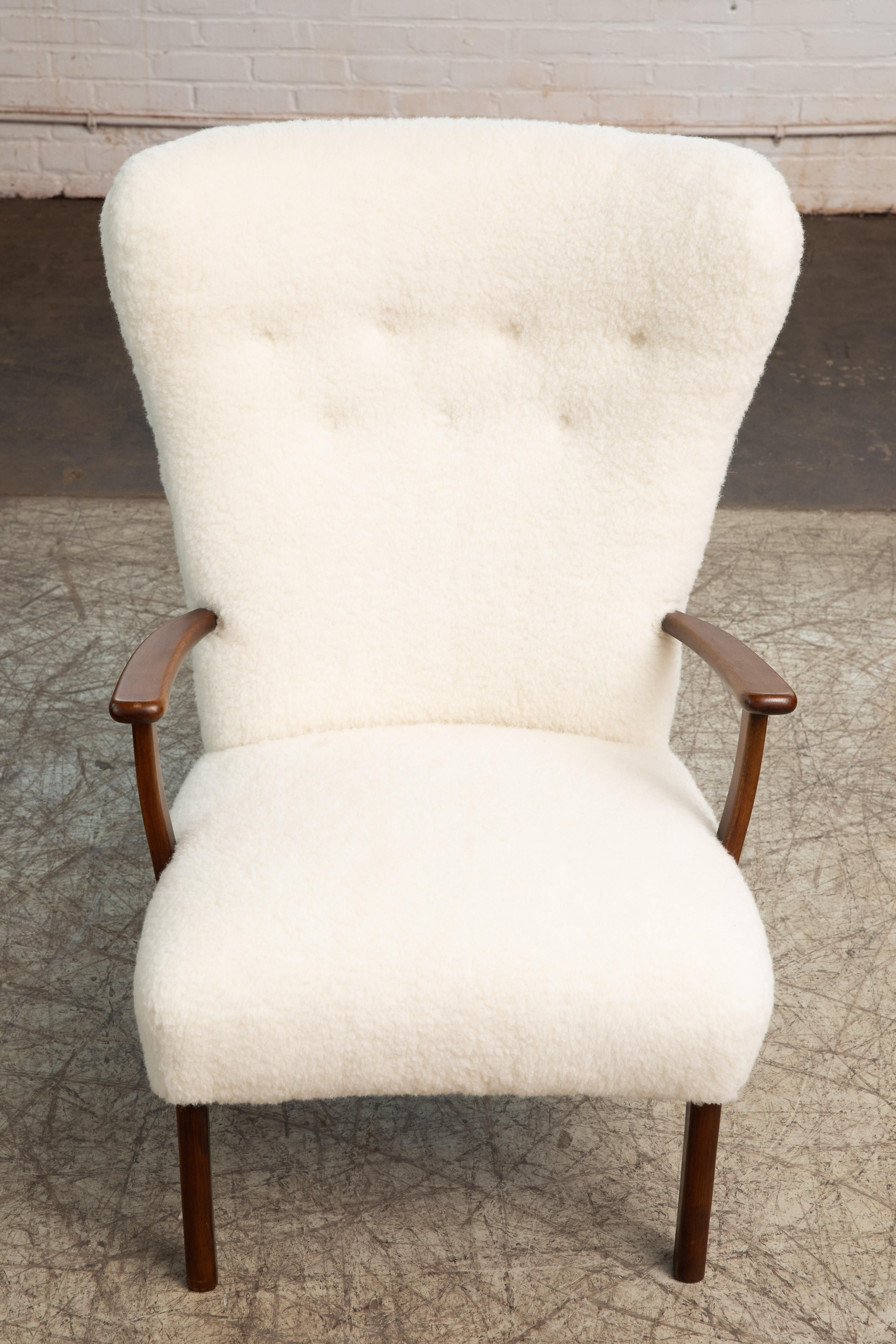 Danish 1950s Highback Lounge Chair in Lambswool Model 1644 by Fritz Hansen 2