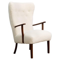 Danish 1950s Highback Lounge Chair in Lambswool Model 1644 by Fritz Hansen