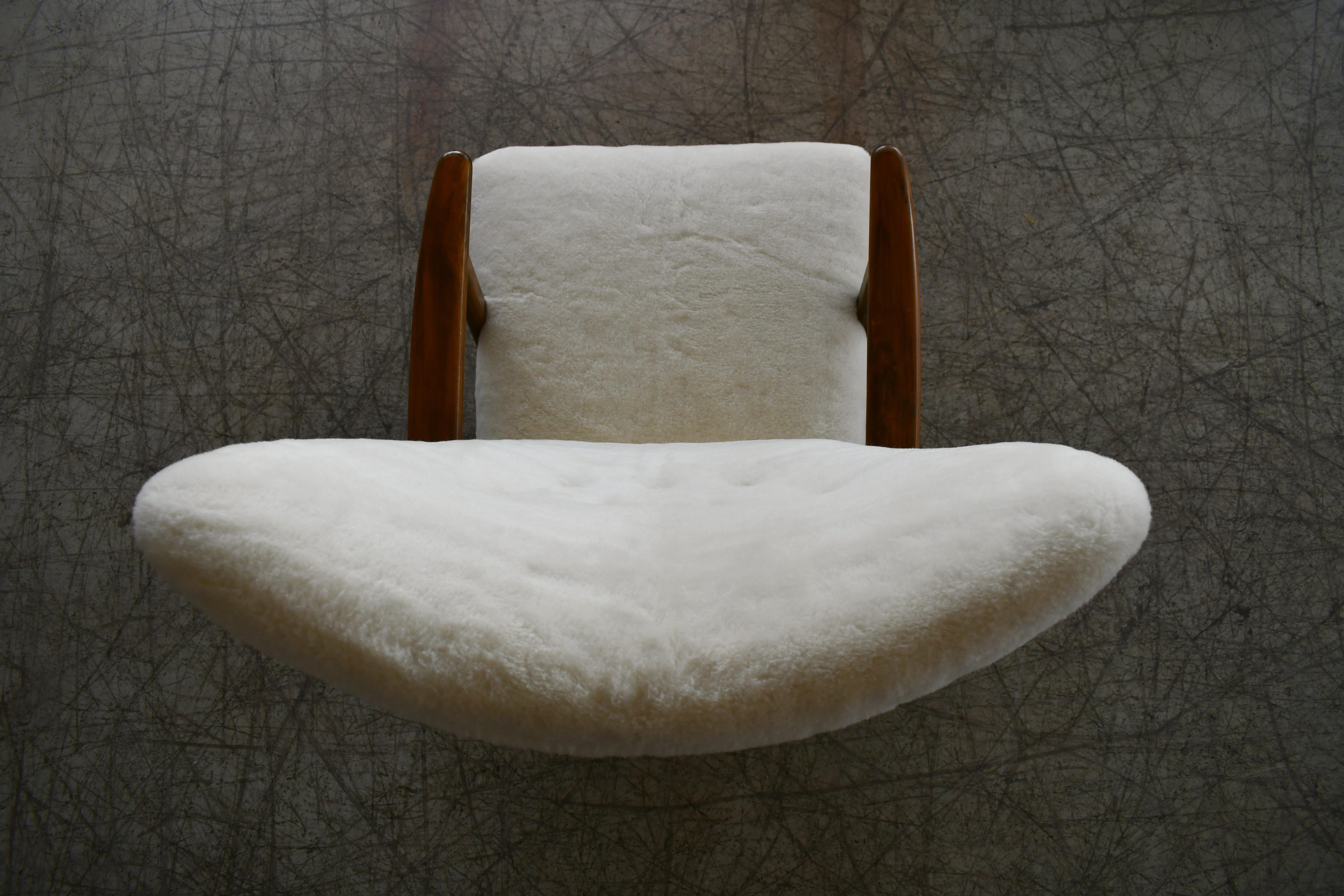 Danish 1950s Highback Lounge Chair Newly Upholstered in Lambswool 3