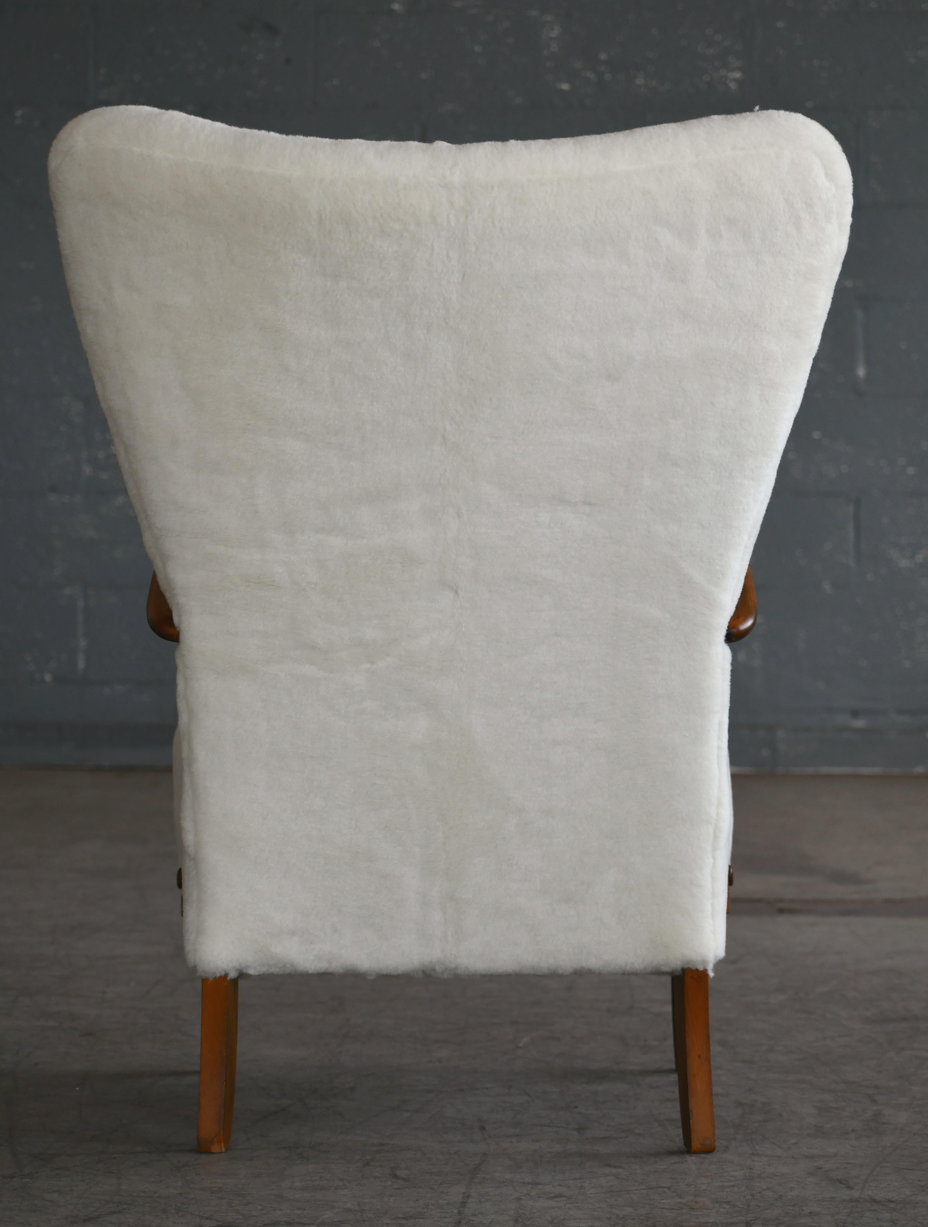 Danish 1950s Highback Lounge Chair Newly Upholstered in Lambswool 4