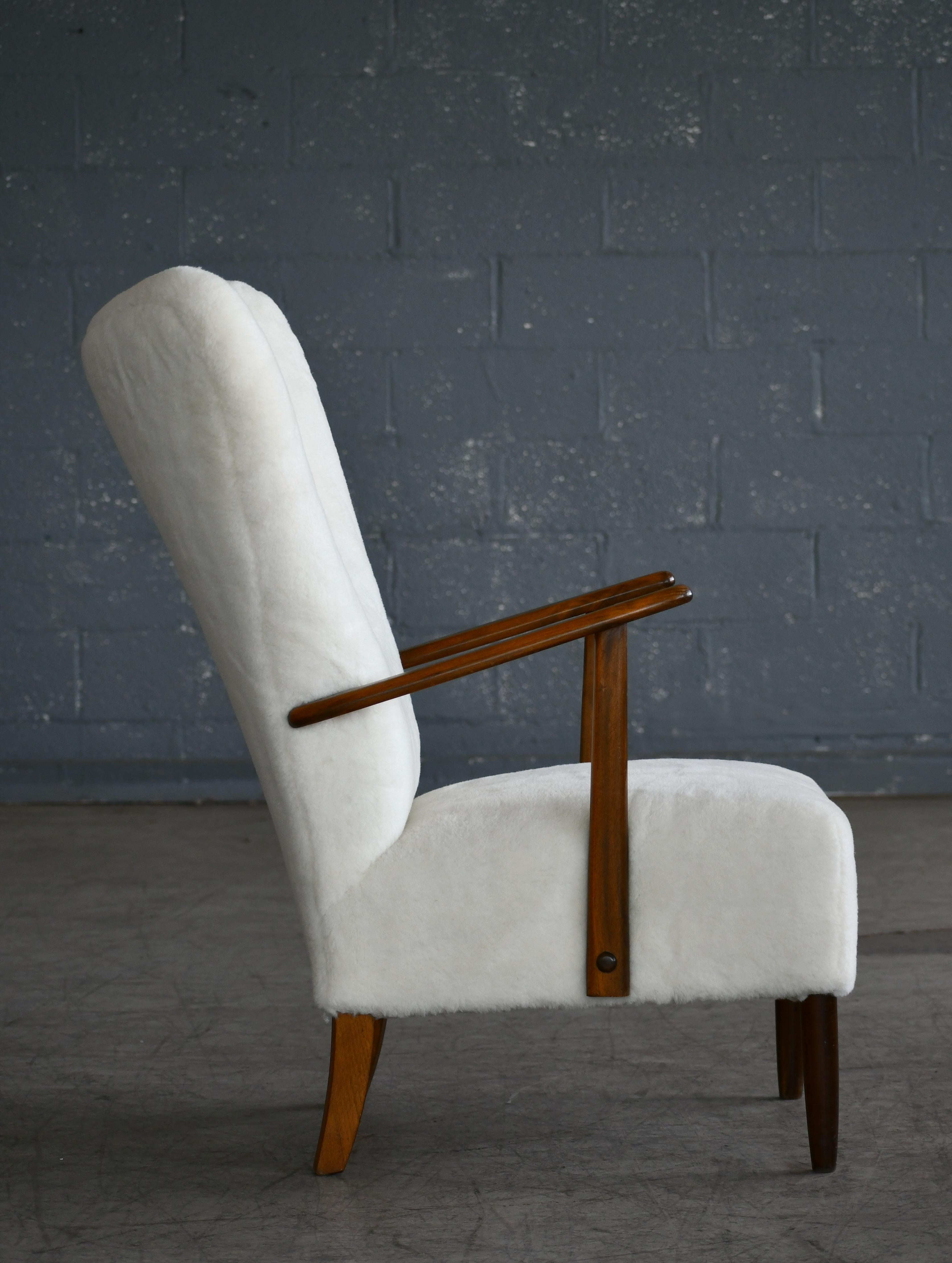Danish 1950s Highback Lounge Chair Newly Upholstered in Lambswool 1