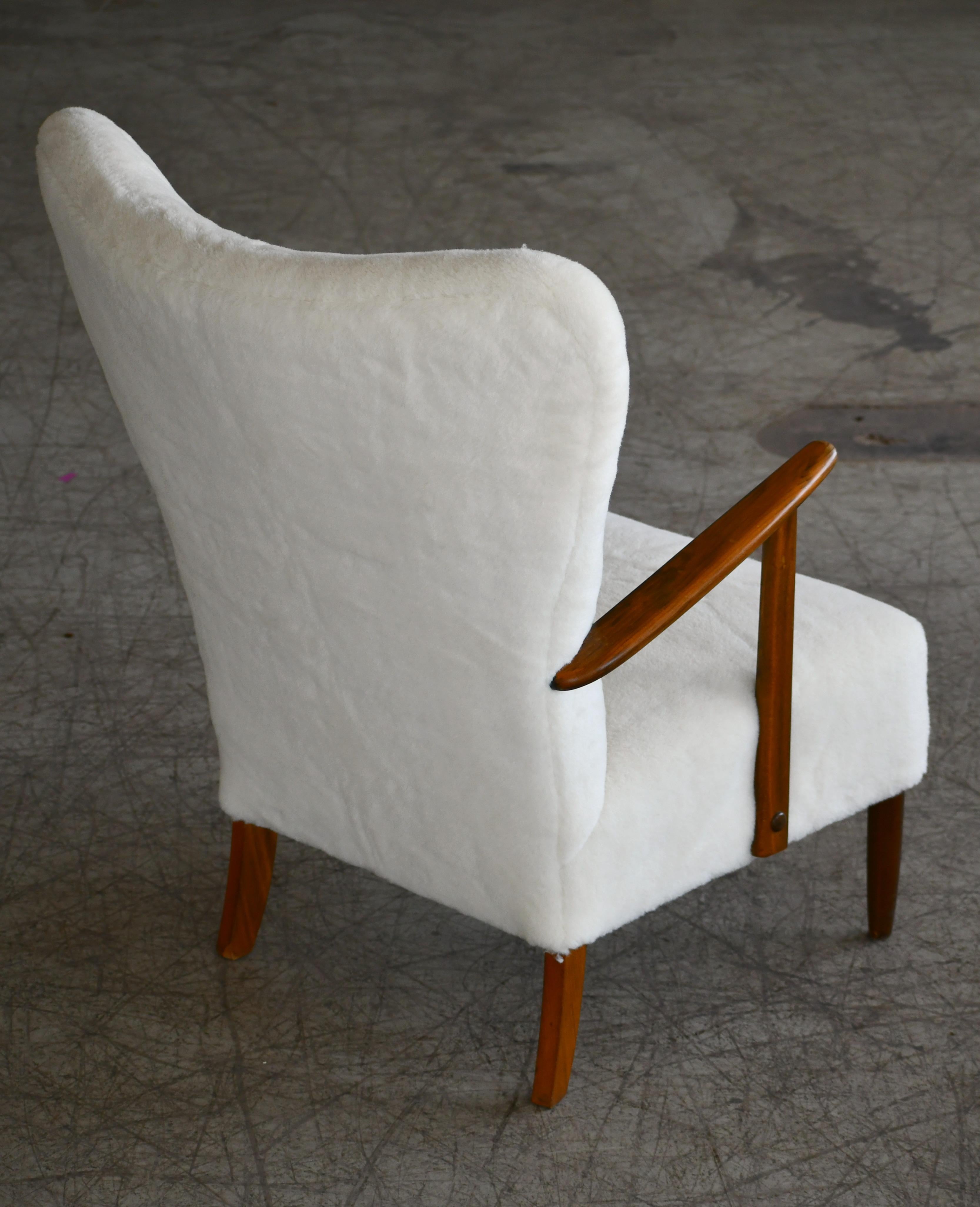 Danish 1950s Highback Lounge Chair Newly Upholstered in Lambswool 2