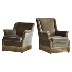 Chaises longues danoises His and Hers des années 1950 en mohair olive