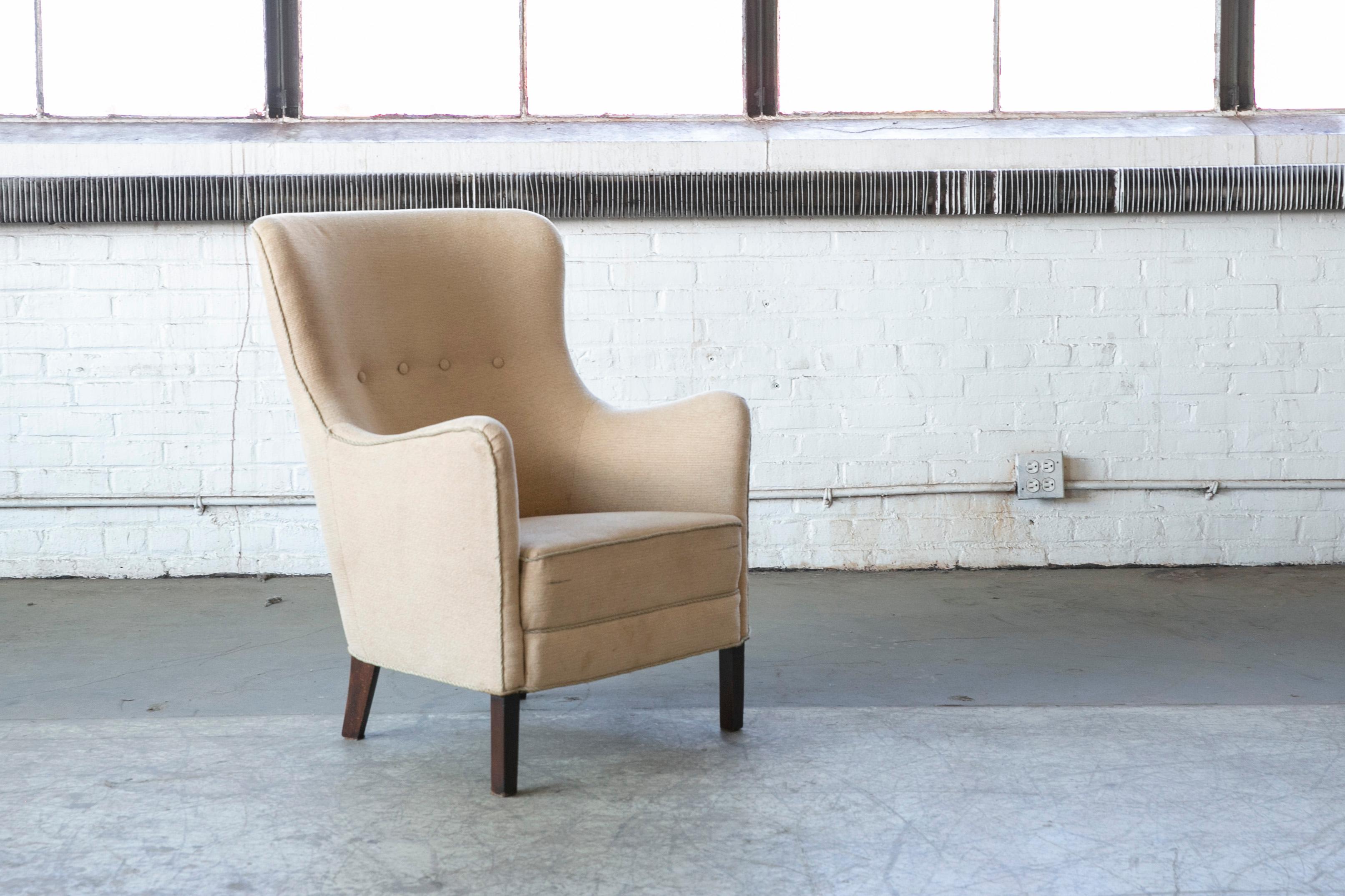 Wool Danish 1950s Lounge Chair Attributed to Peter Hvidt & Orla Mølgaard-Nielsen