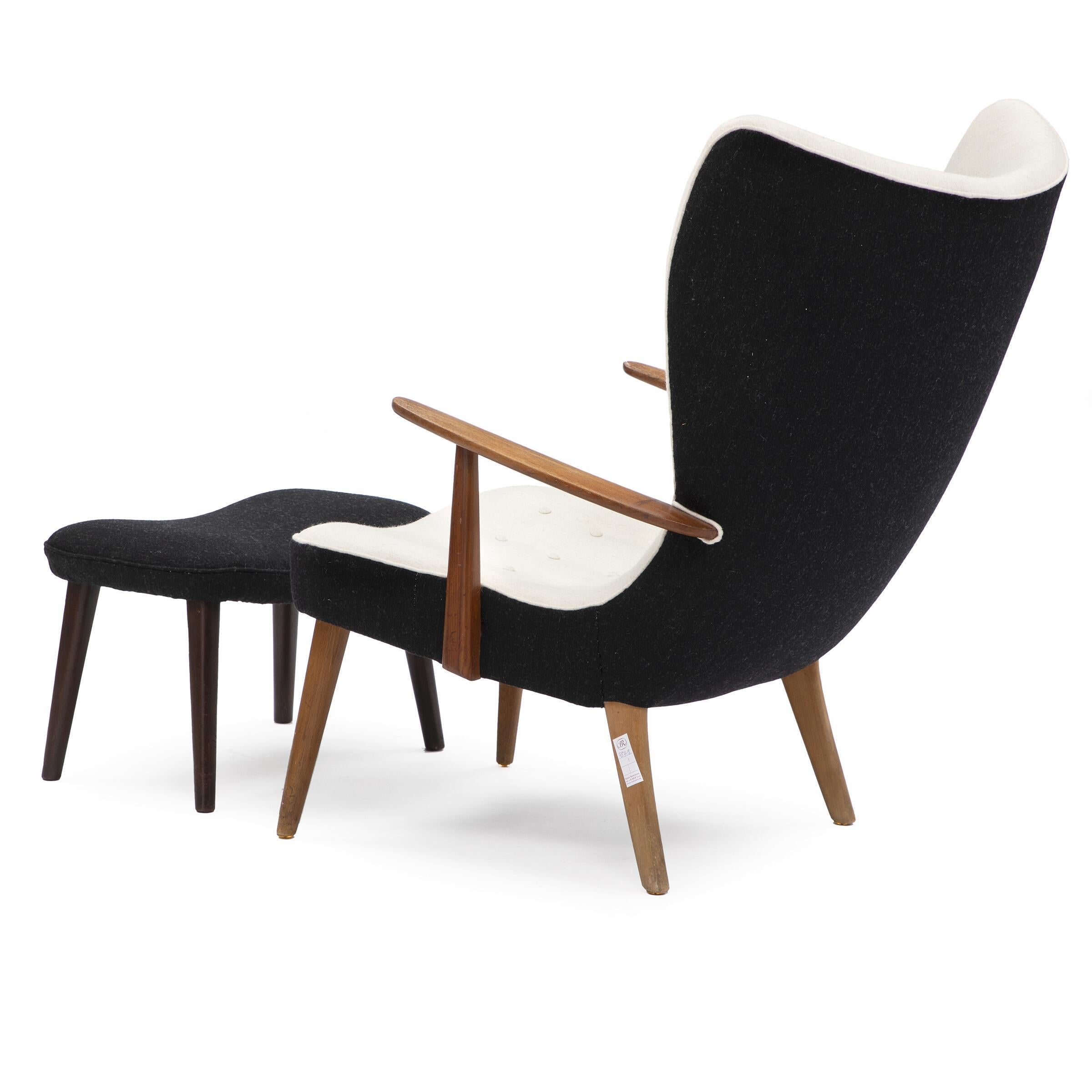 Scandinavian Modern Danish 1950s Lounge Chair Model Pragh with Ottoman by Madsen and Schubell 