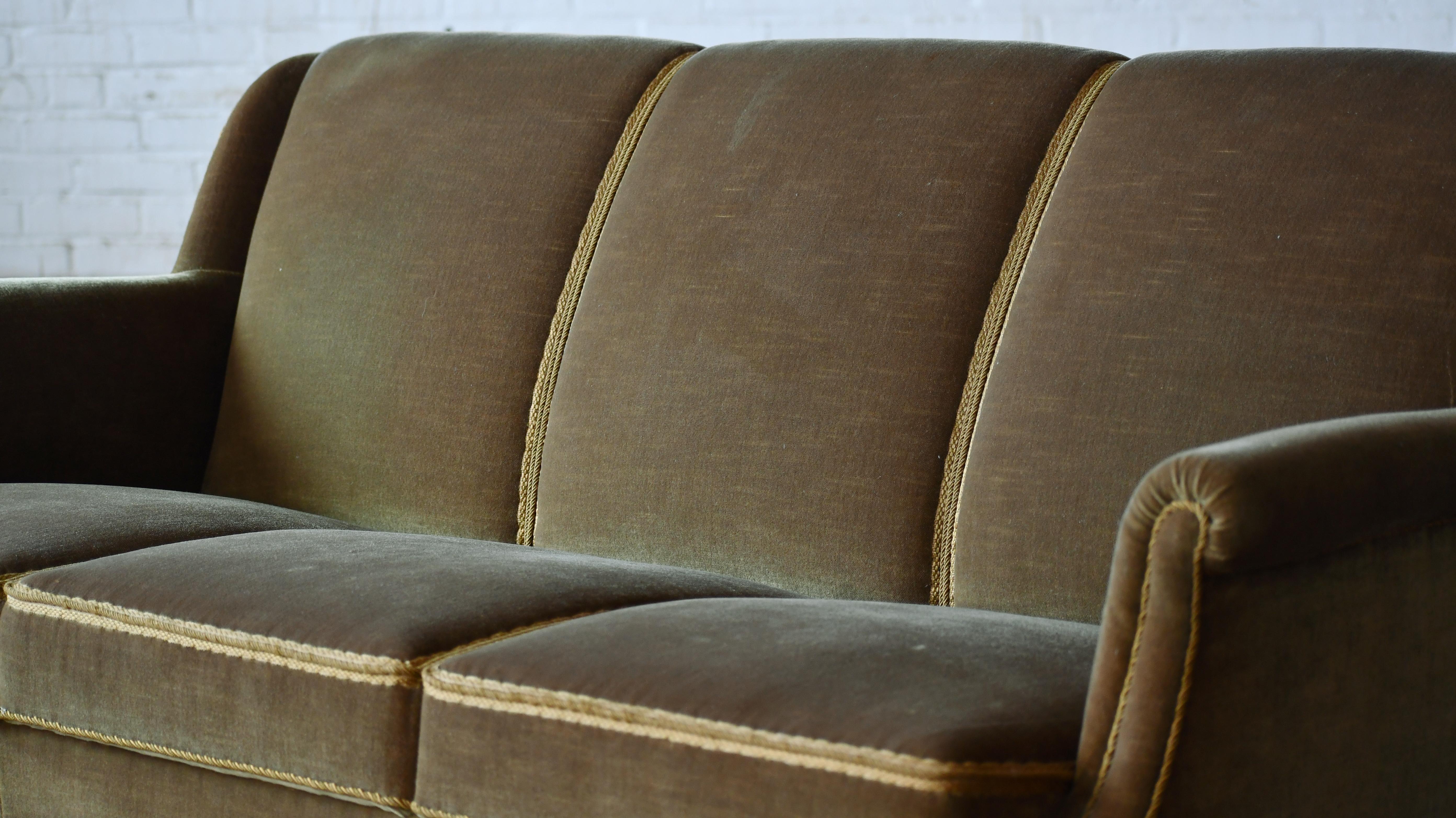 Mid-20th Century Danish 1950's Loveseat or Small Sofa in Original Green Mohair