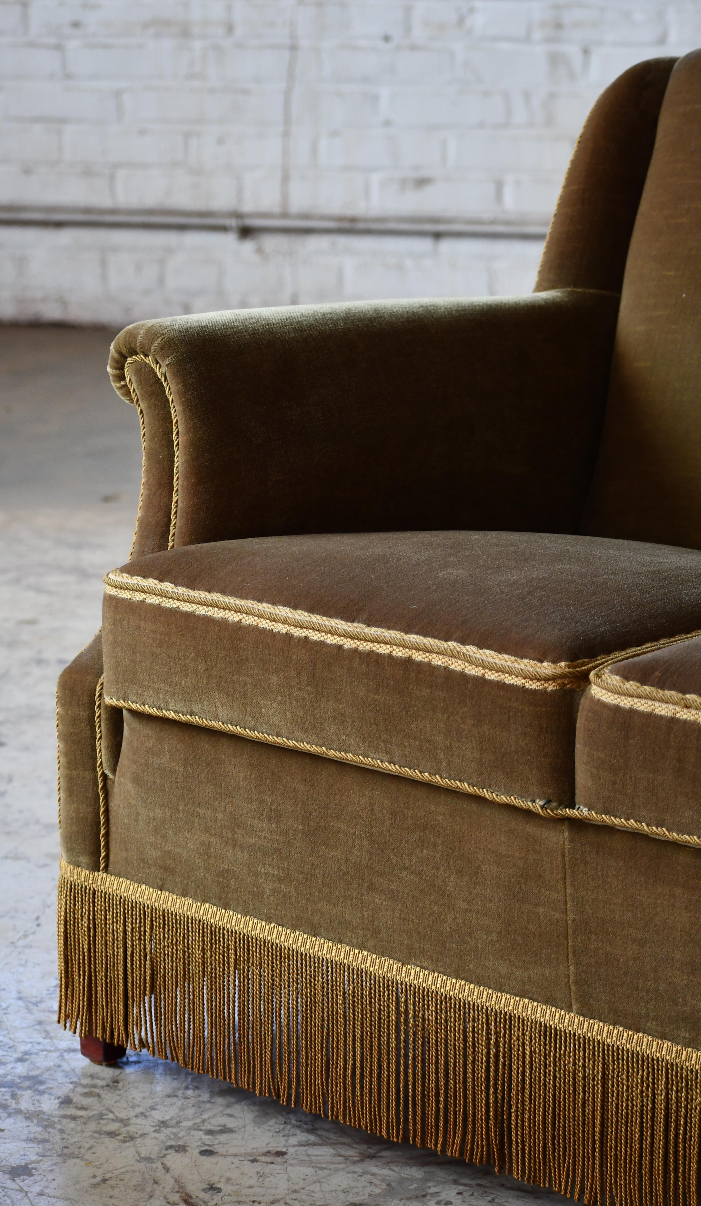 Danish 1950's Loveseat or Small Sofa in Original Green Mohair 1