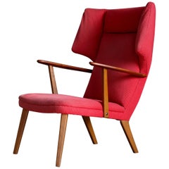 Danish 1950
s Madsen and Schubell High Back Lounge Chair in Teak and Oak