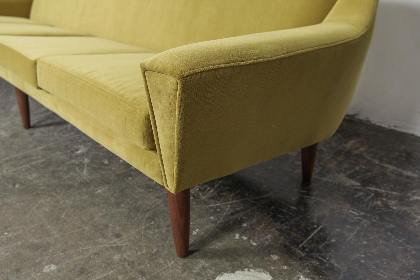 Danish 1950s Mid-Century Modern 4-Seat Green Velvet Sofa In Good Condition In North Hollywood, CA