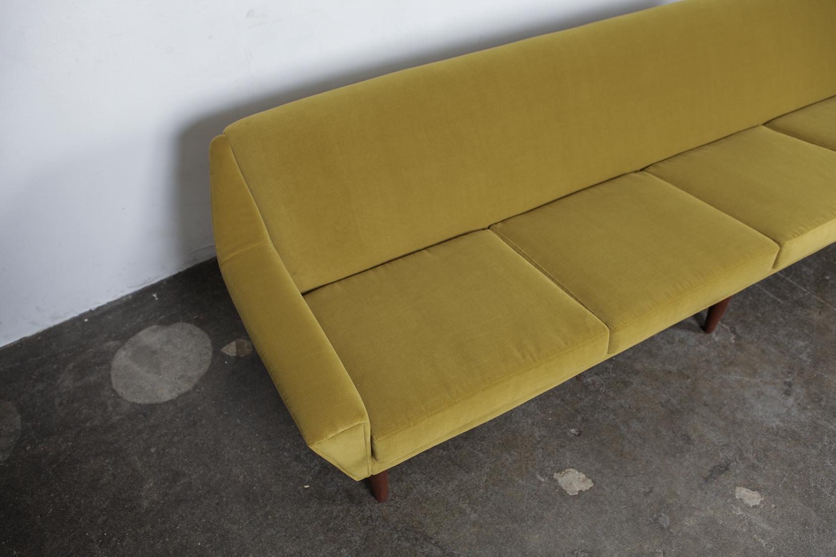 Danish 1950s Mid-Century Modern 4-Seat Green Velvet Sofa 1