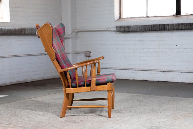 Danish 1950s Midcentury Country Style Wingback Armchair in Solid Oak For  Sale at 1stDibs