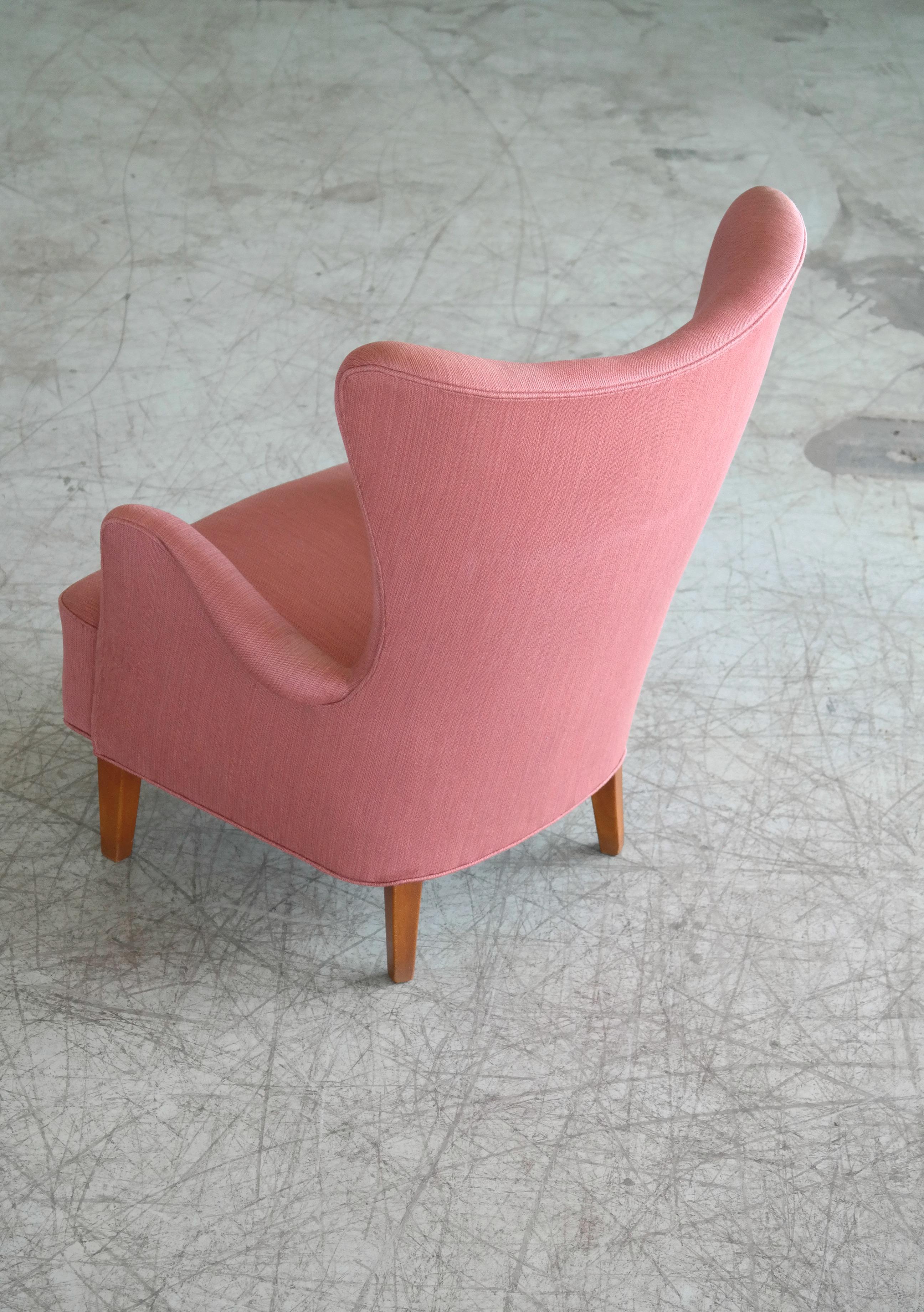 Danish 1950s Mogens Lassen Style High Back Lounge Chair in Red Wool 5