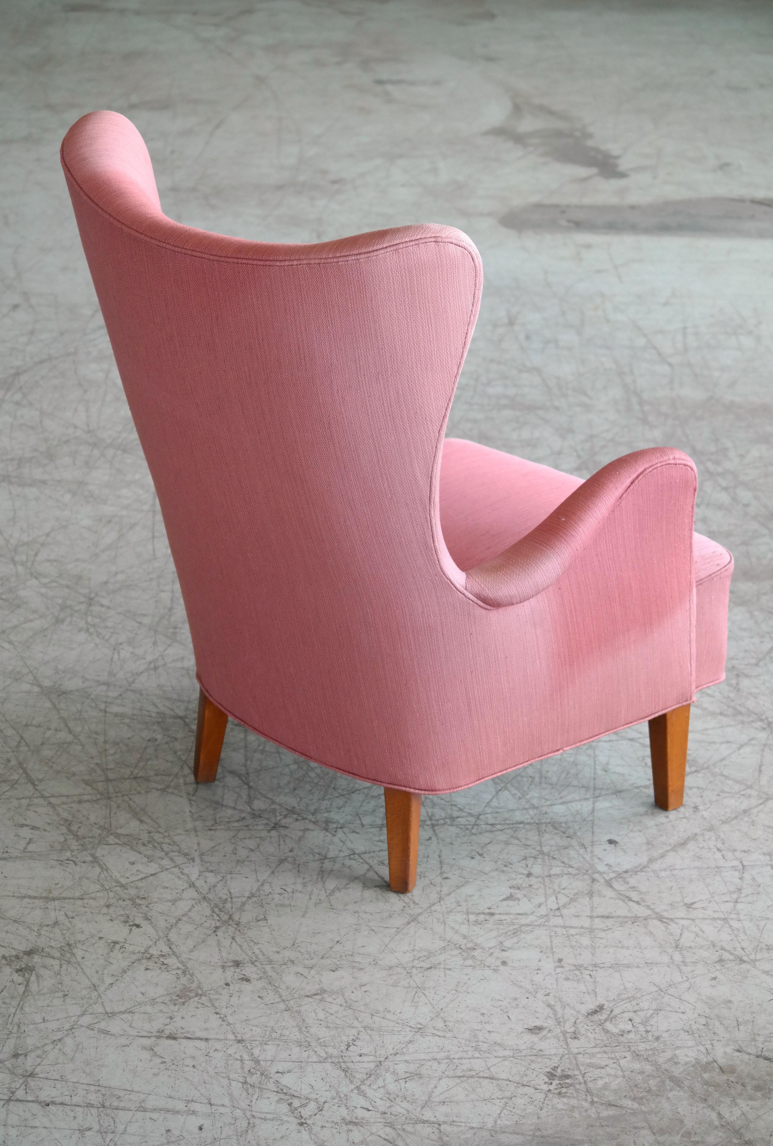 Danish 1950s Mogens Lassen Style High Back Lounge Chair in Red Wool 2