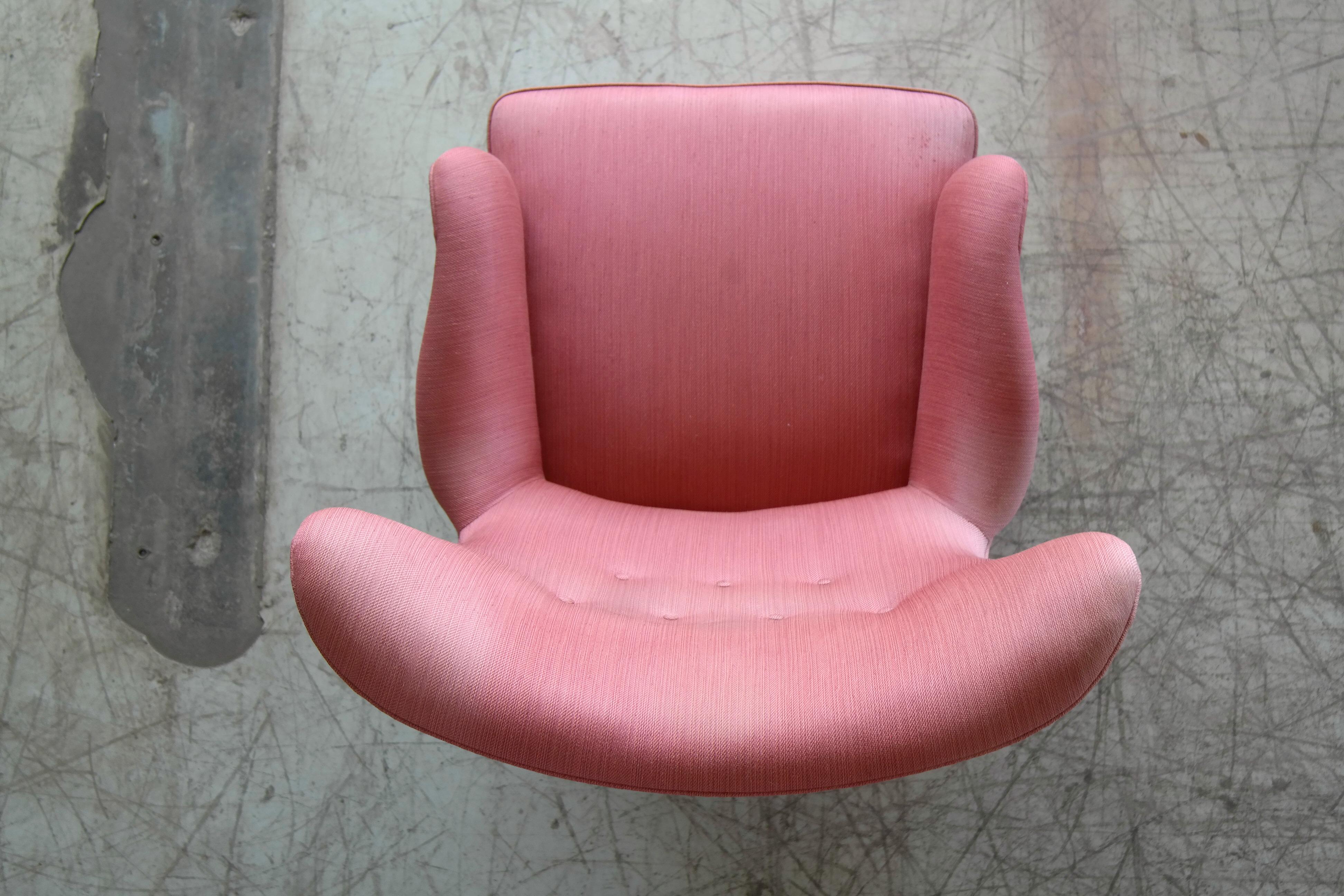 Danish 1950s Mogens Lassen Style High Back Lounge Chair in Red Wool 4