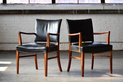 Danish 1950s Ole Wanscher Style Armchairs in Leather and Cuban Mahogany