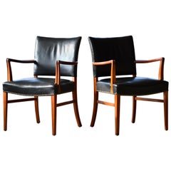 Danish 1950s Ole Wanscher Style Armchairs in Leather and Cuban Mahogany