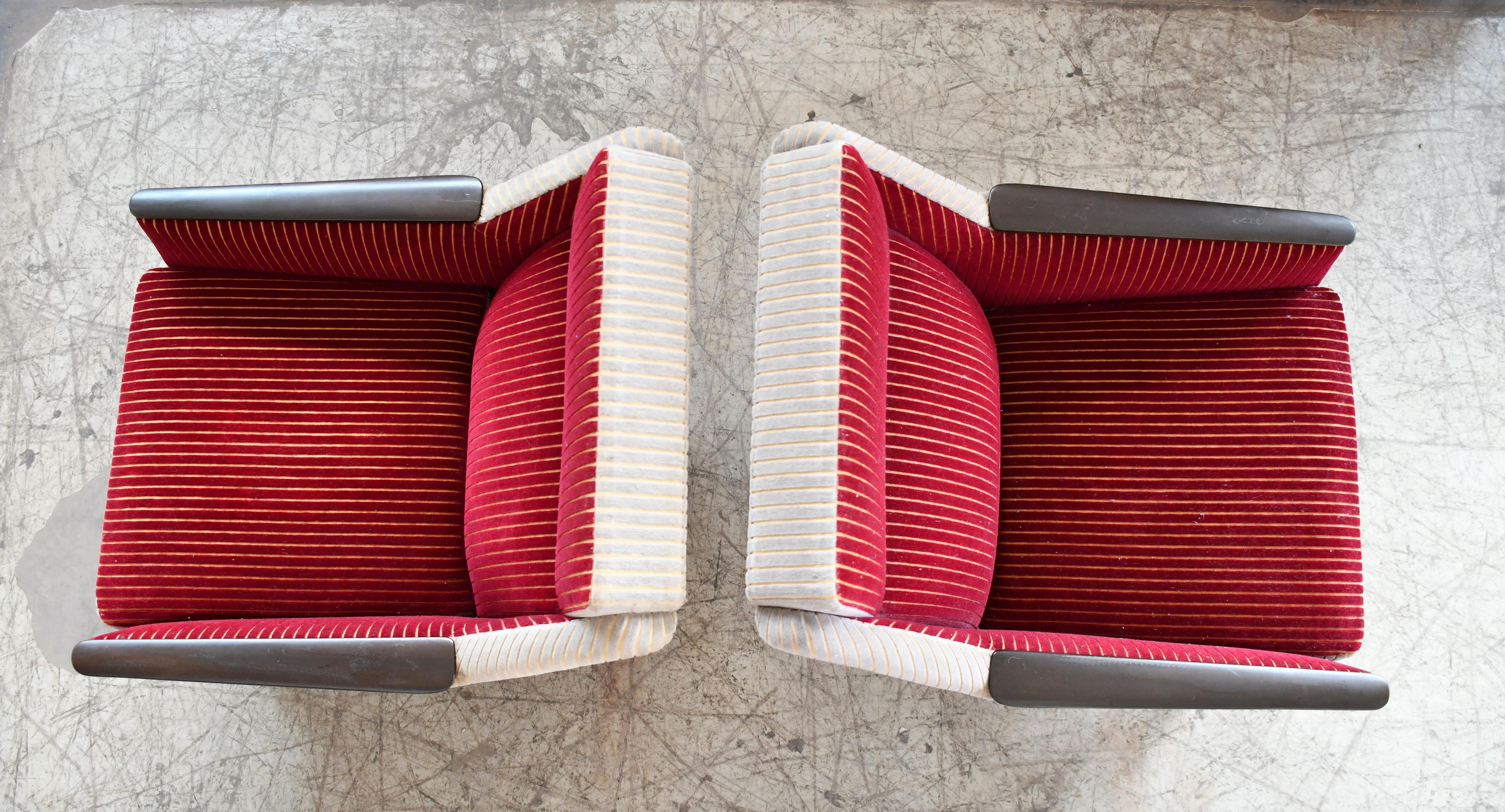 Mid-20th Century Danish 1950's Pair of Easy Chairs Original Two-Tone Fabric For Sale
